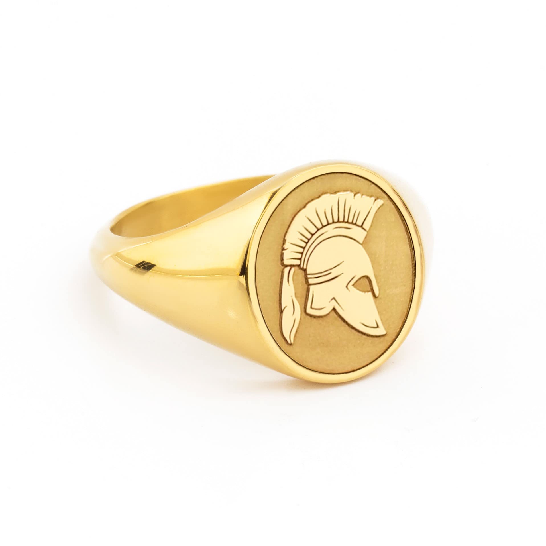 Gold Spartan Helmet Warrior Signet Ring - Ancient Greek Soldier Ring for Men, Vintage Bronze Jewelry, Perfect for Cosplay, Historical Reenactment & Gift Giving