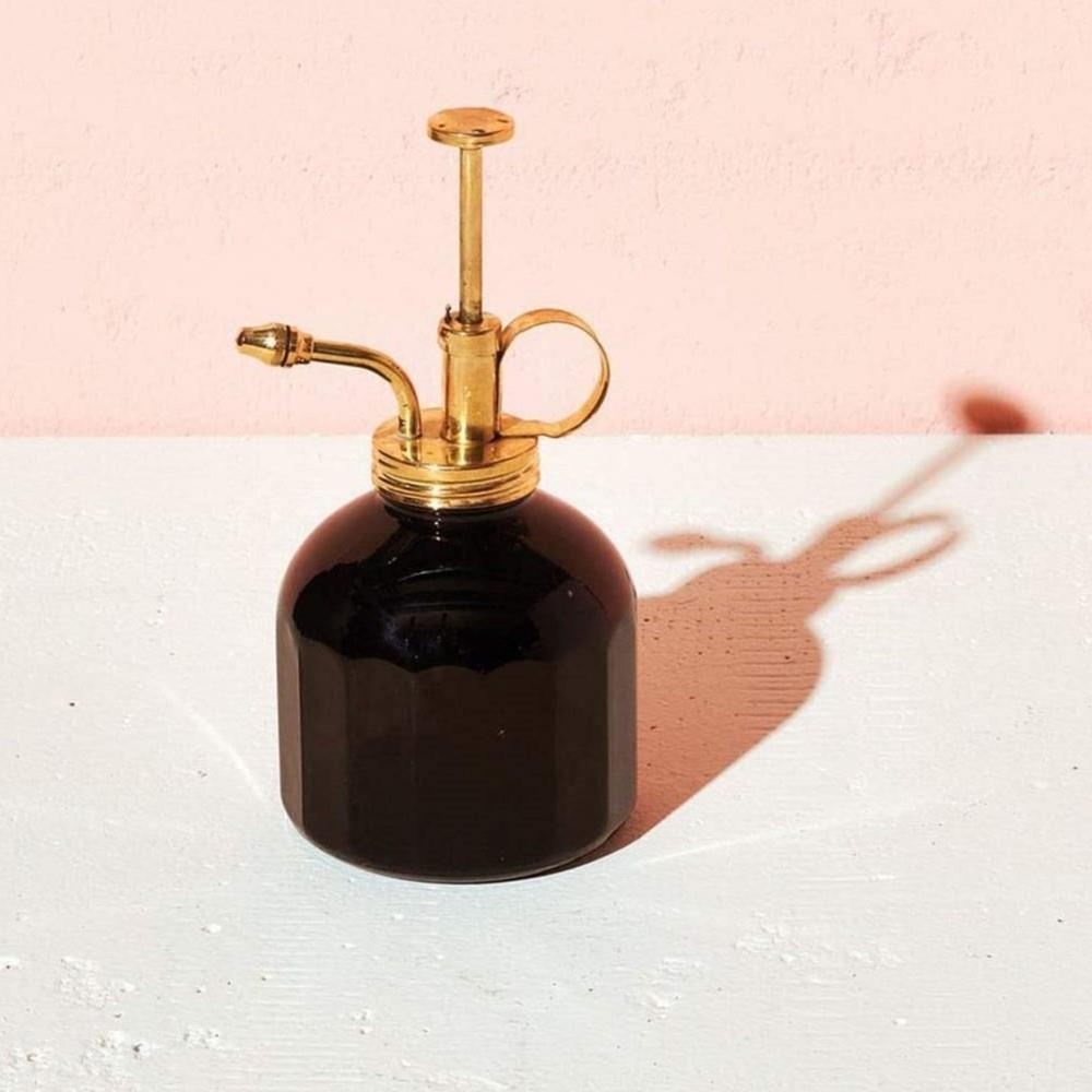 Premium Black Glass & Brass Mister Bottle - Elegant Plant Water Sprayer for Indoor Plants, Home Decor, and Aromatherapy Use