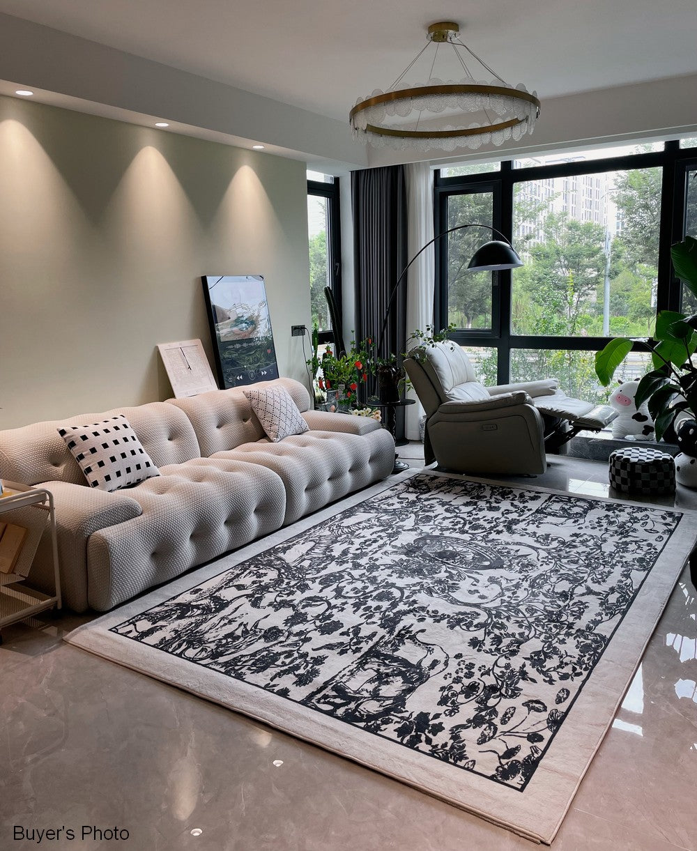 Contemporary Modern Area Rugs for Living Room & Dining Room - Soft Plush French Style Rug for Under Coffee Table - Thick Non-Slip Interior Design Carpet - Perfect for Home Decor, Office & Bedroom