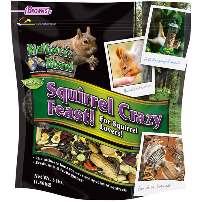 Brown's Bird Lover’s Blend Squirrel Crazy Feast Wildlife Food - 3 lb Bag of Nutritious Wild Bird & Squirrel Feed - Perfect for Backyard Bird Feeders & Nature Lovers