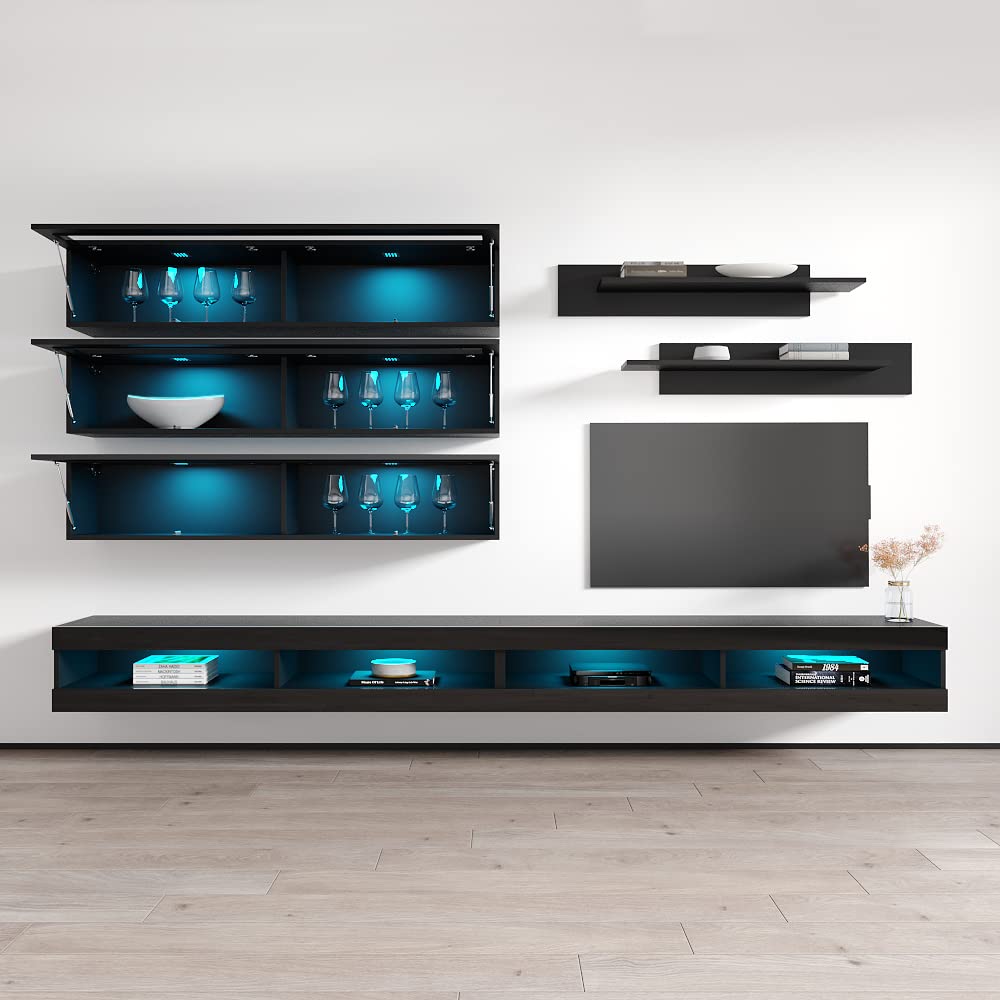 Modern Floating TV Stand with Storage & LED Lights - Wall-Mounted Entertainment Center for Bedroom & Living Room - 34