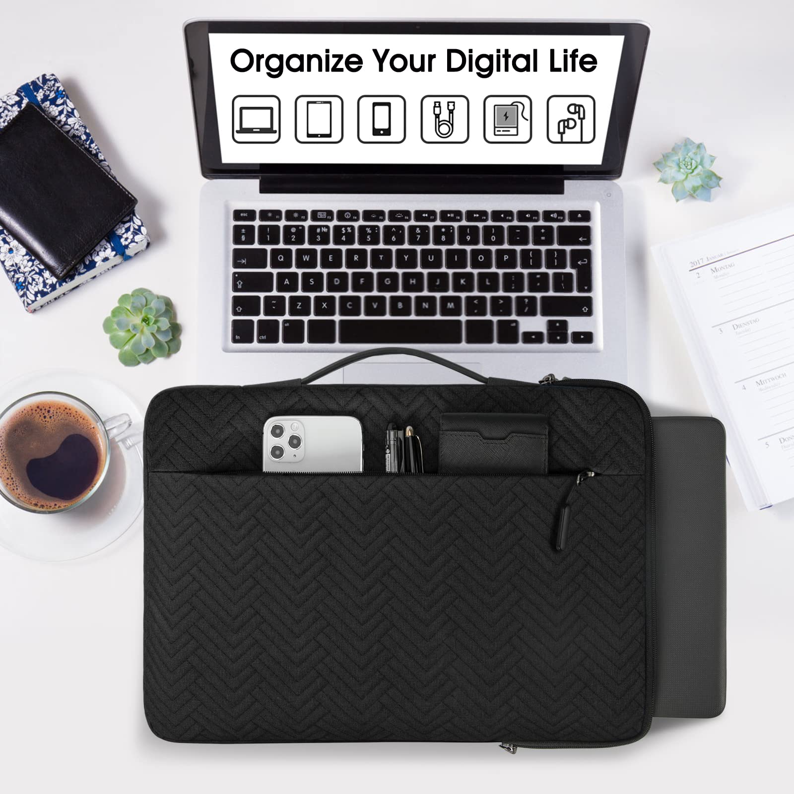 15.6 Inch Waterproof Laptop Sleeve Case with Handle - Protective Business Computer Bag for 15-15.6 Inch Laptop, Chromebook & Notebook (Black) - Perfect for Office, Travel & School Commute