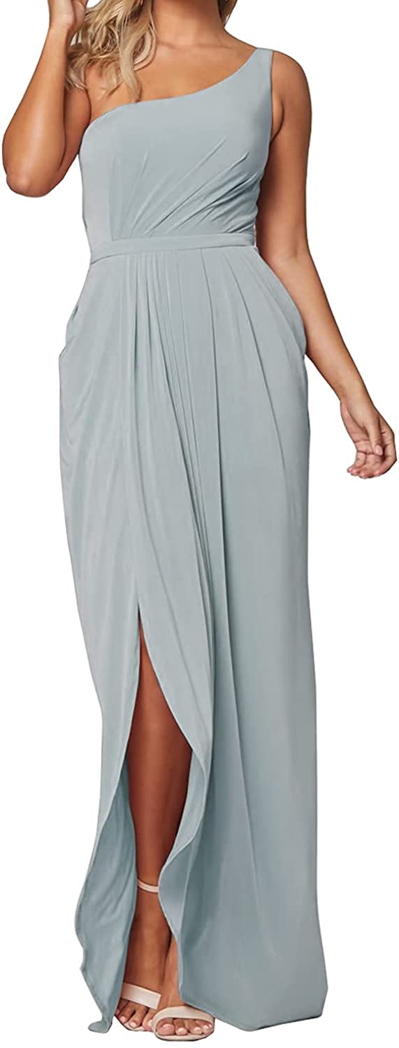 Elegant One Shoulder Women's Dresses for Wedding Guest & Bridesmaid - Sexy Side Slit Formal Occasion Gown for Parties, Cocktail Events & Evening Wear