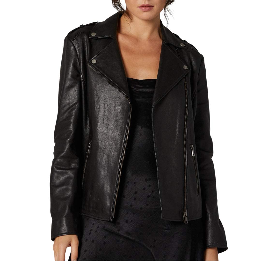 Stylish Black Leather Motorcycle Jacket for Women - Fashionable Biker Jacket for Riding & Everyday Wear - Perfect for Motorcycle Enthusiasts & Street Style