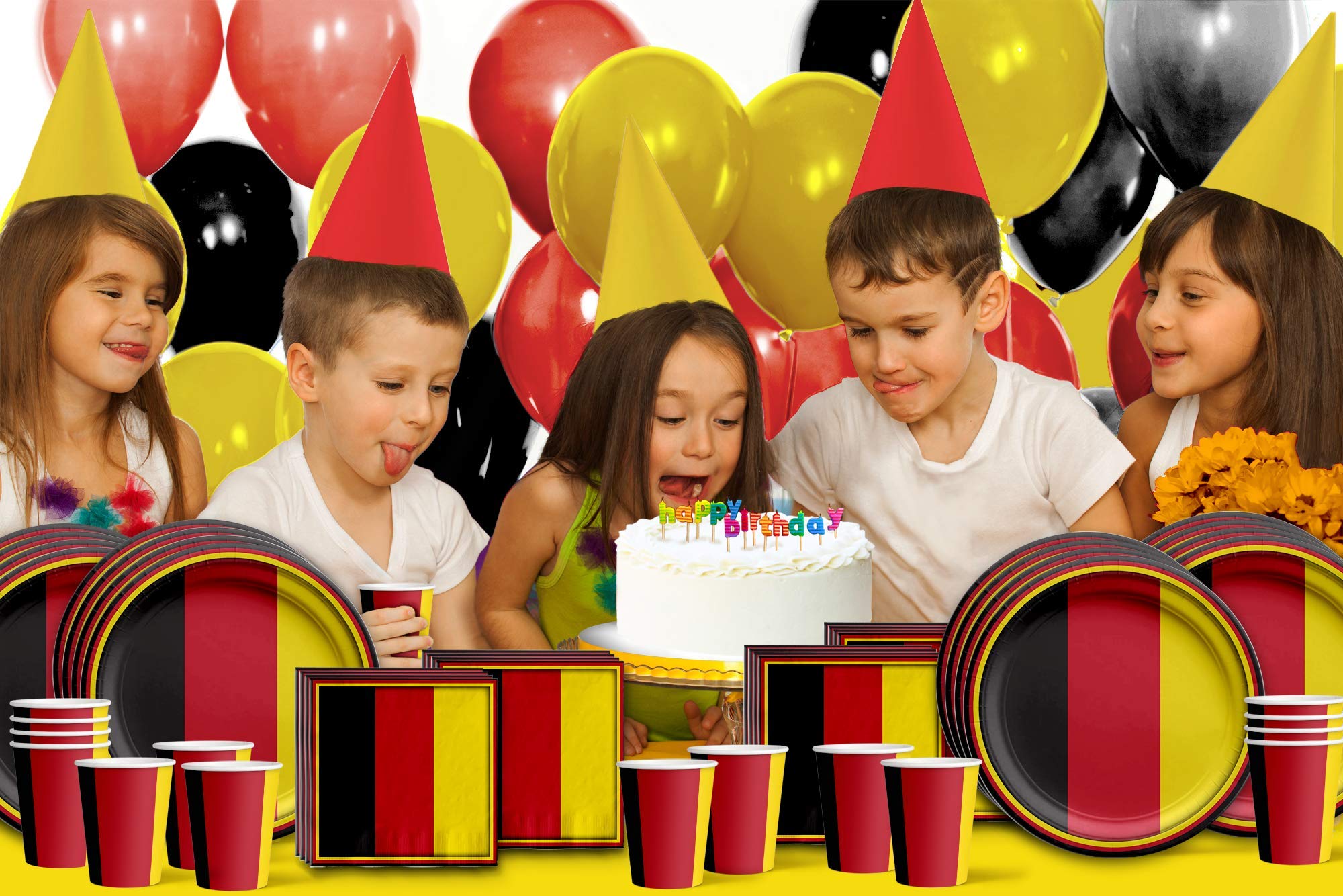German Flag Themed Birthday Party Supplies Set - 16-Piece Tableware Kit with Plates, Napkins & Cups for Patriotic Celebrations & National Day Events