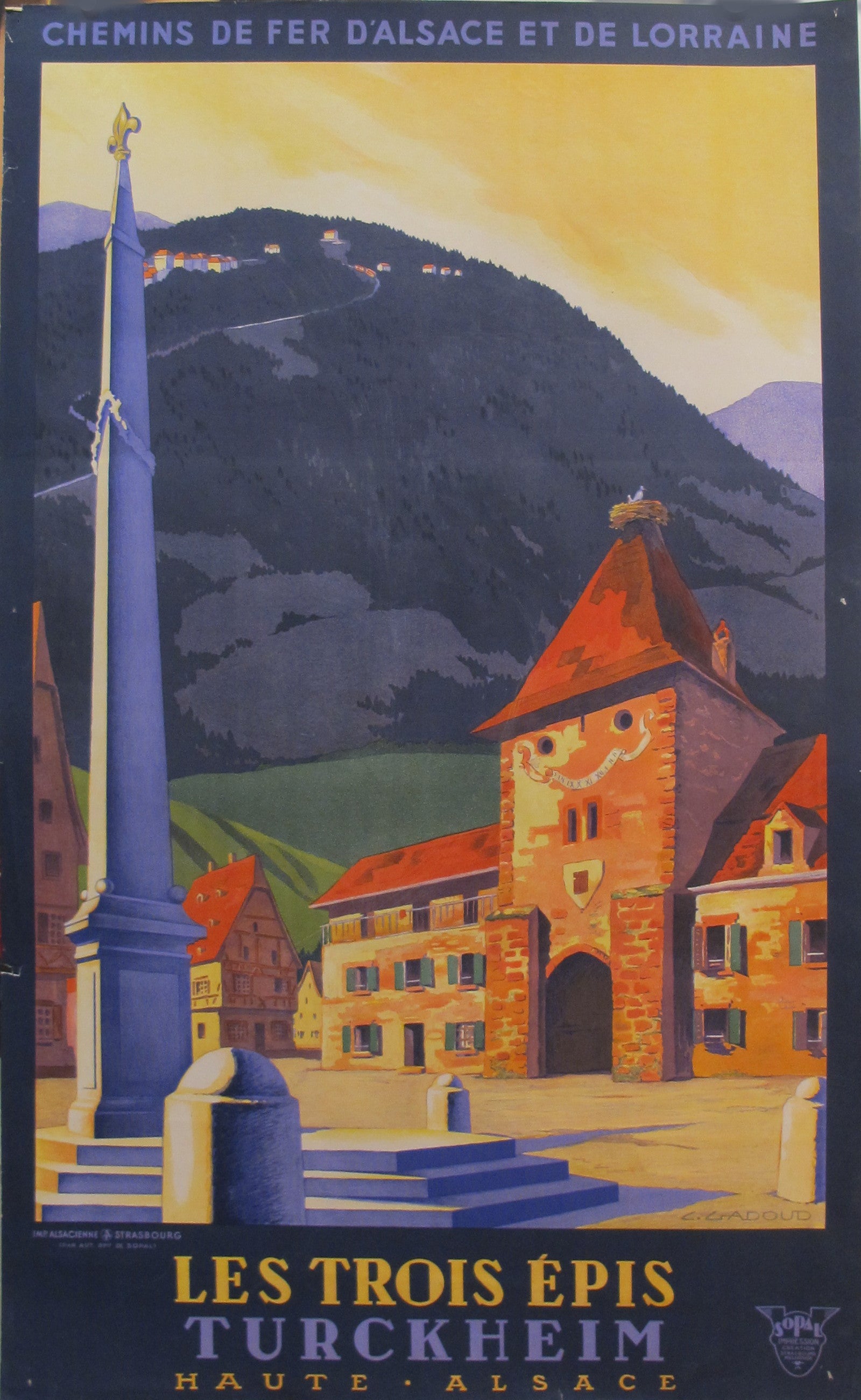 Vintage 1930s Original French Travel Poster - Les Trois Épis (Chemins de Fer d'Alsace et de Lorraine) - Antique Railway Advertising Art for Home Decor & Office Wall Art