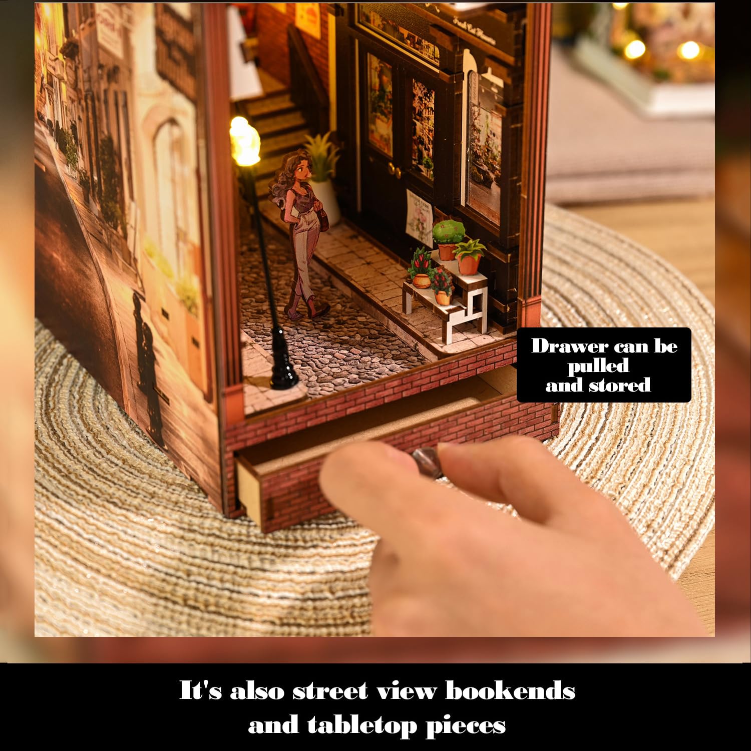 DIY Book Corner Building Kit - Miniature Wooden 3D Puzzle for Dollhouse, Bookshelf Model with LED Lights | Creative Home Decor, Gift for Book Lovers & Craft Enthusiasts | Perfect for Miniature Displays, Room Decor & Educational STEM Projects