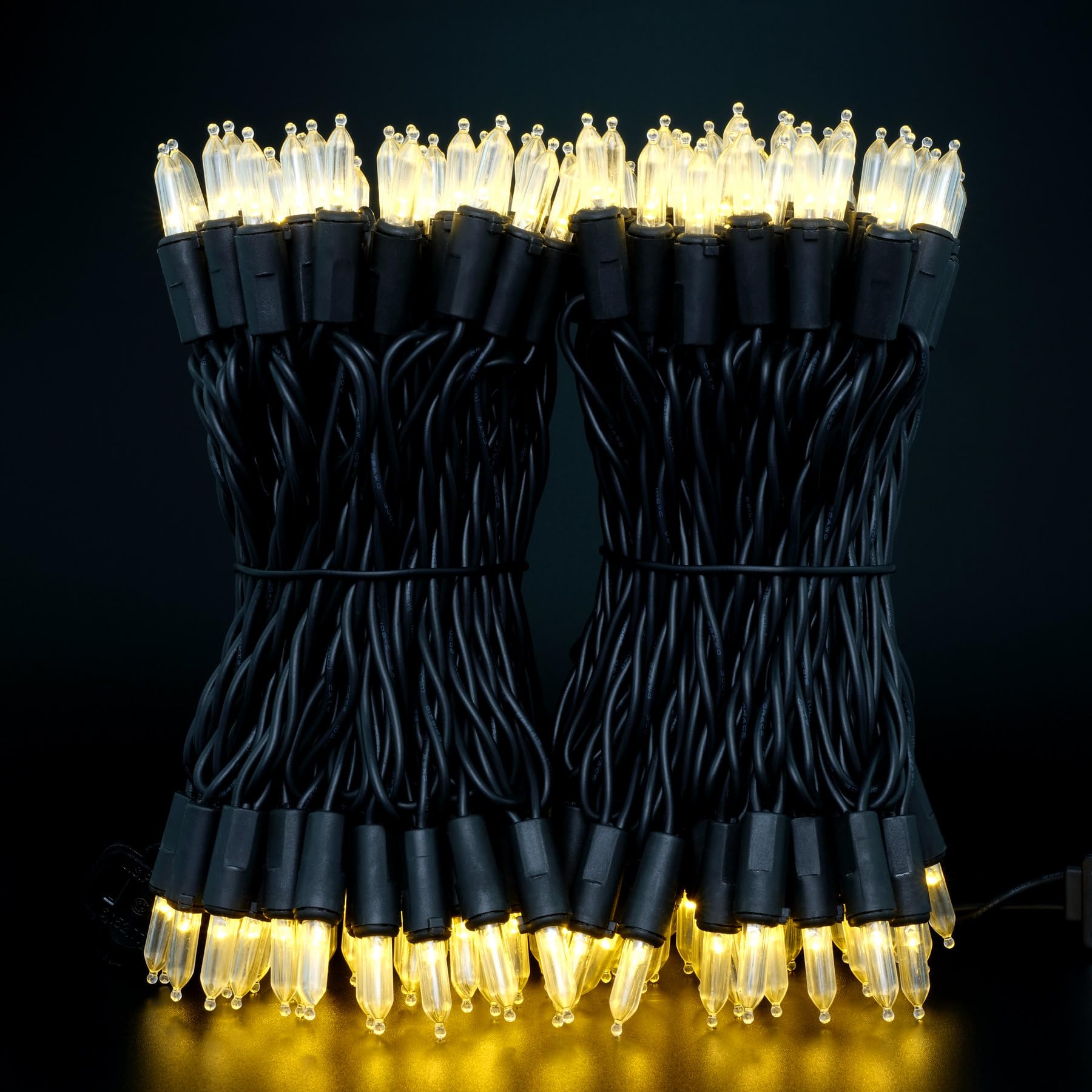 200 Count Warm White LED Christmas Lights - 66 ft Black Wire UL Certified Commercial Grade LED String Lights for Indoor/Outdoor Holiday & Halloween Decorations