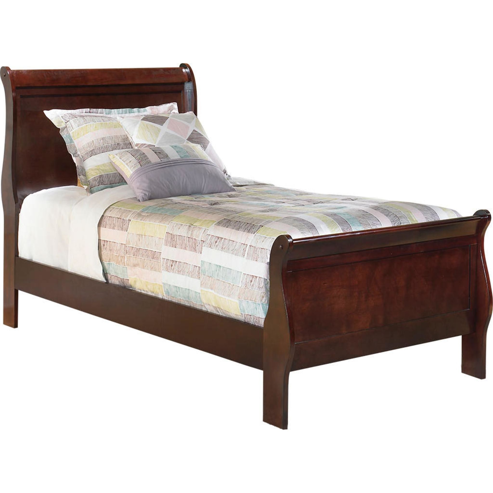 Alisdair Dark Brown Sleigh Bed Frame - Queen Size Wooden Bed with Upholstered Headboard - Perfect for Master Bedroom & Guest Room Decor