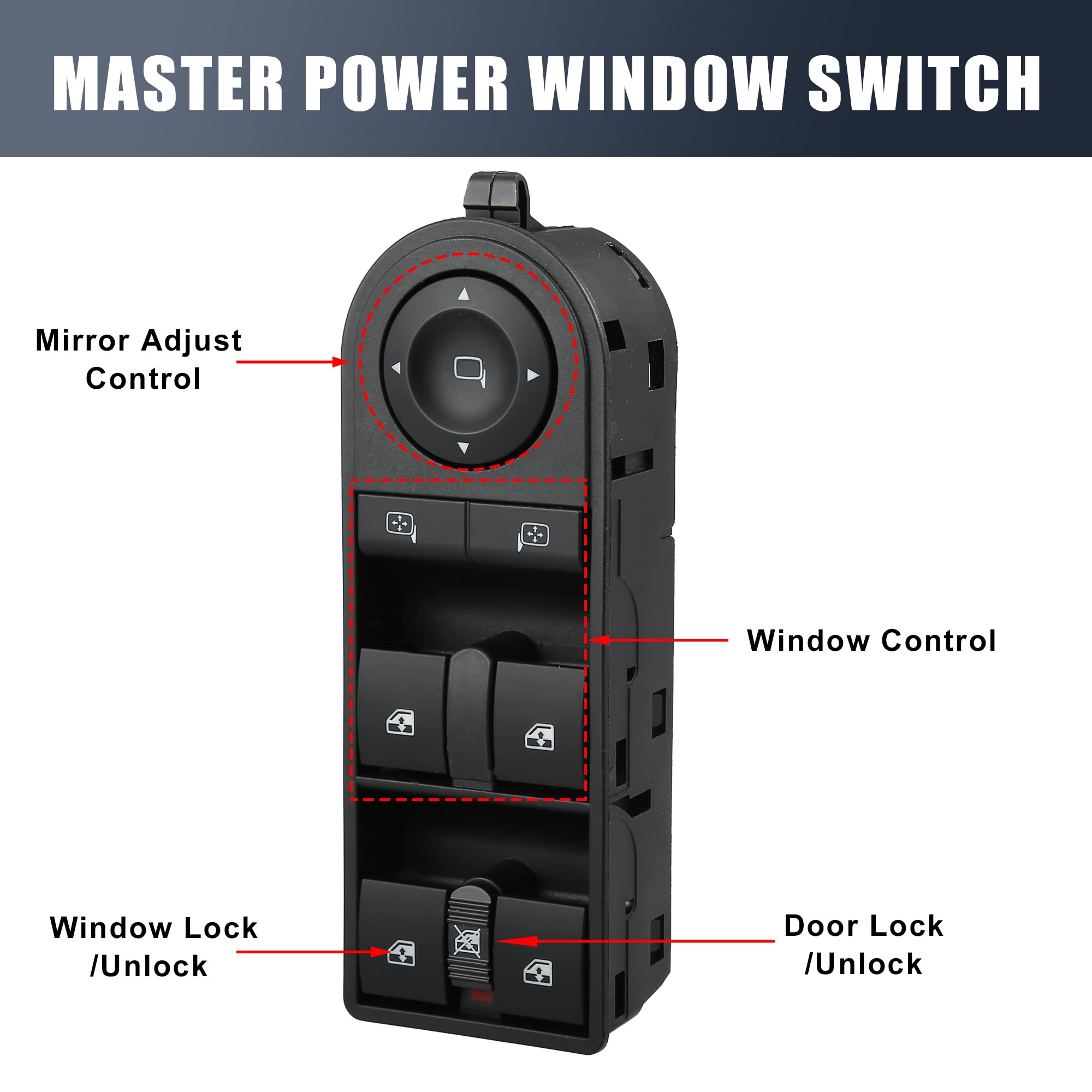 X AUTOHAUX Power Window Switch Front Driver Side Master Control Switch 13228699 Compatible with Saturn Astra 2008-2009 - Easy DIY Installation for Smooth Window Operation