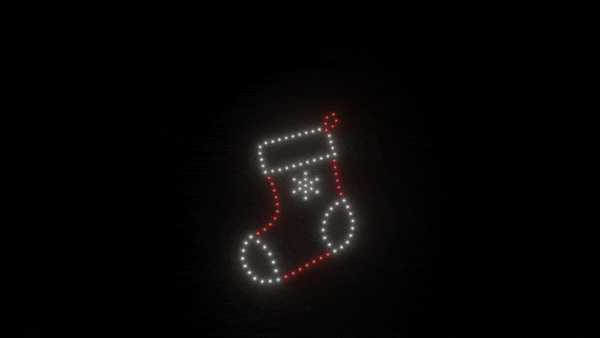 Animated Christmas Stocking with 100 Drones - Perfect for Holiday Decorations, Light Shows & Festive Celebrations