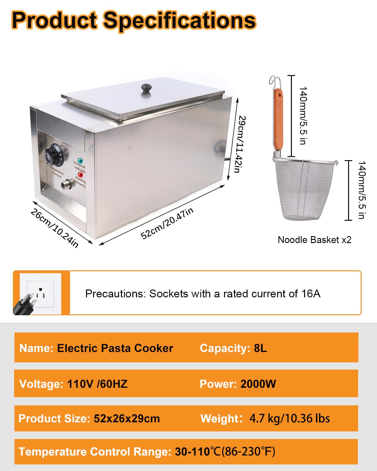 DYRABREST Commercial Electric Pasta Cooker - 2 Hole Noodle Cooking Machine with Stainless Steel Lid & Food-Grade Filters - 110V Pasta Maker for Noodles, Pasta, Dumplings & Soup - Perfect for Restaurants, Catering & Home Kitchens