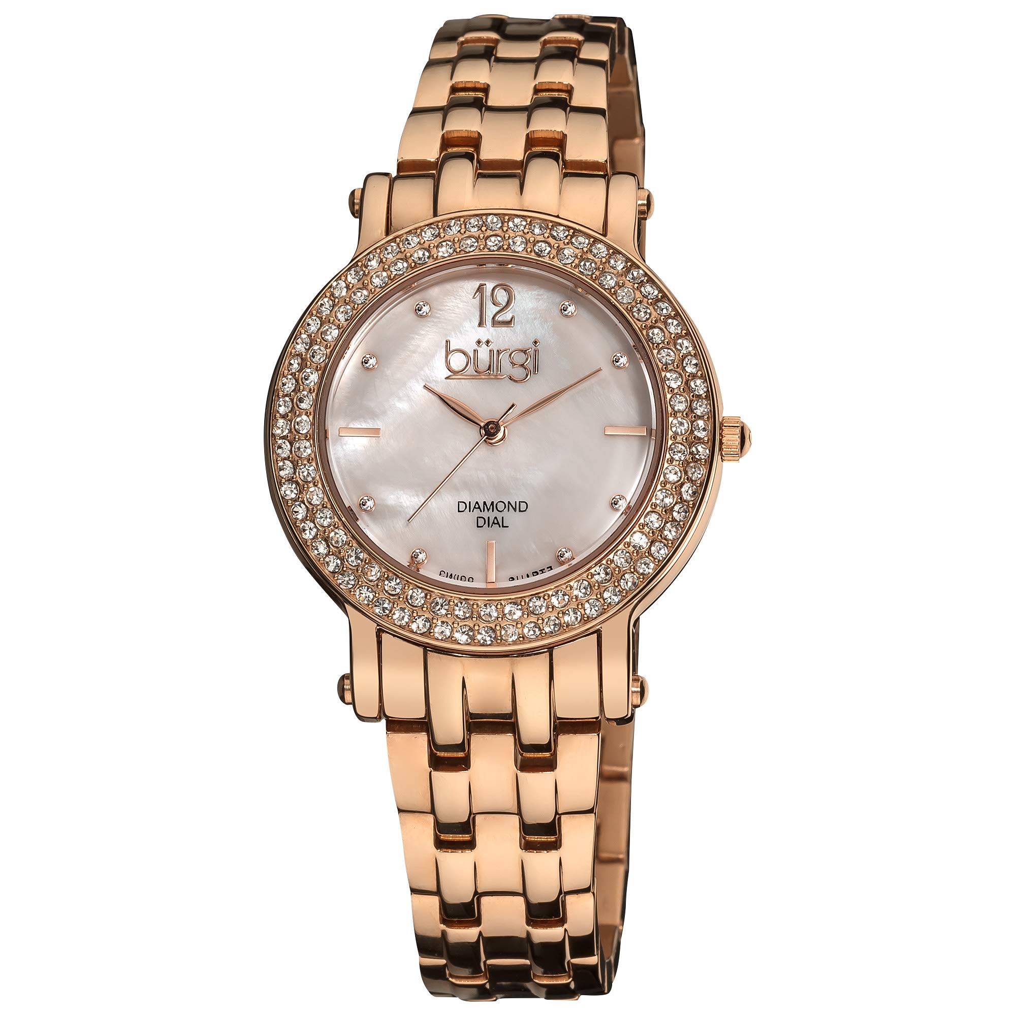 Burgi Women's Diamond & Crystal Watch - Stainless Steel Bracelet with Crystal Bezel & Diamond Hour Markers - Luxury Dress Watch for Business, Party & Special Occasions - BUR079
