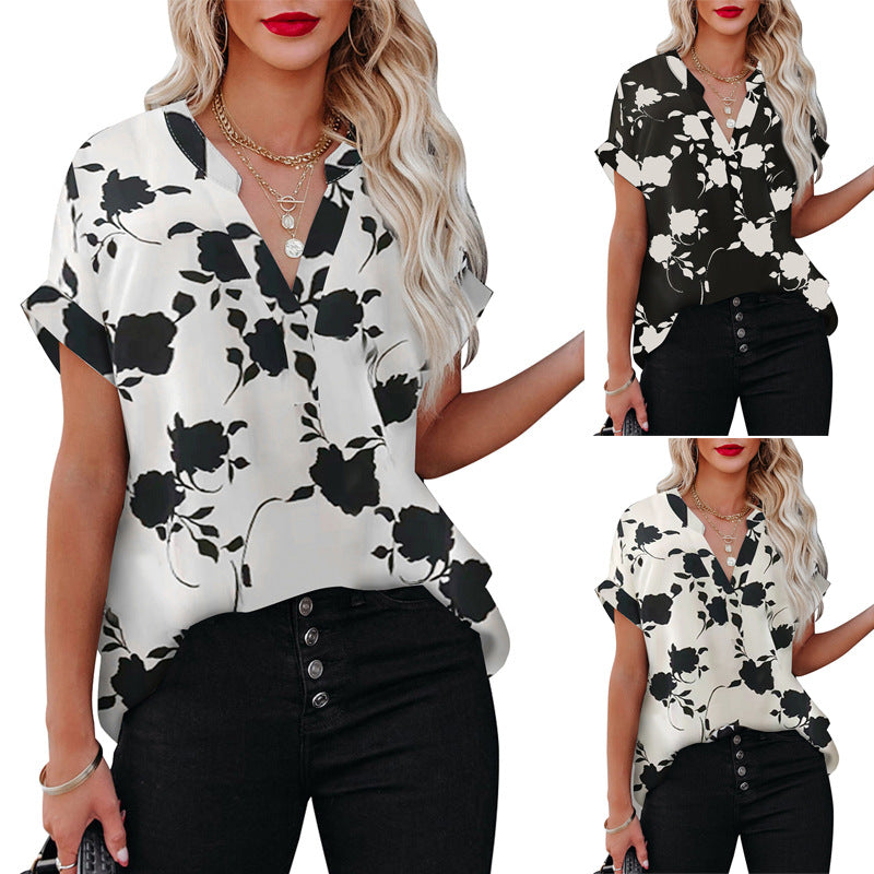 Floral Print Short Sleeve Shirt for Women - Summer Casual Tops with Comfortable Fabric - Perfect for Beach Vacation, Outdoor Activities and Daily Wear