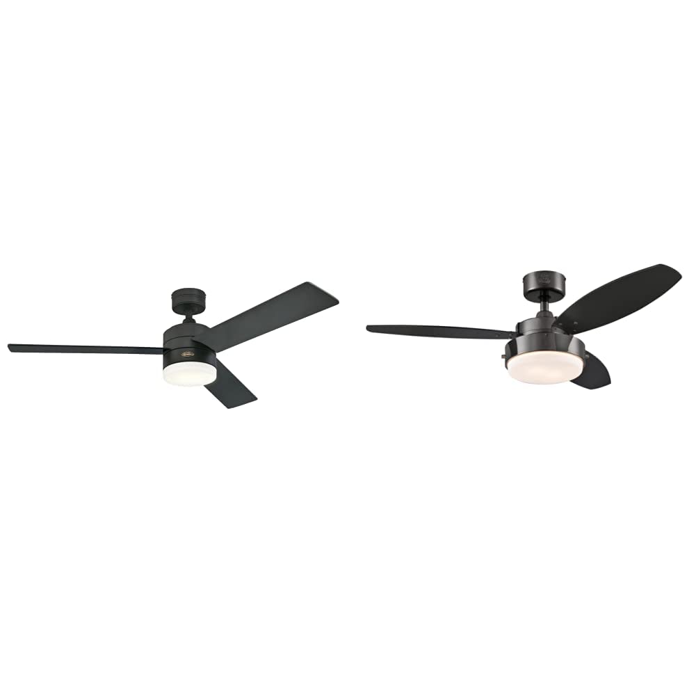 Westinghouse Lighting 7205900 Alta Vista 52-Inch Matte Black Ceiling Fan with Dimmable LED Light Kit, Remote Control & Opal Frosted Glass - Perfect for Living Room, Bedroom, and Indoor Spaces | Also Includes 7221500 42-Inch Alloy Ceiling Fan