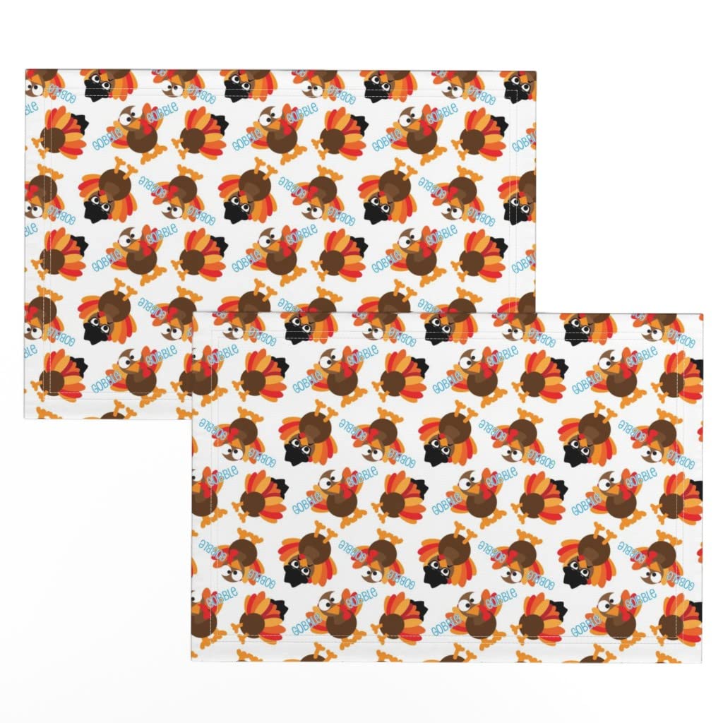 Premium Linen Cotton Canvas Placemats Set of 2 - Thanksgiving Turkey & Christmas Holiday Design, Washable Table Mats for Dining Decor, Kids Meals & Seasonal Entertaining
