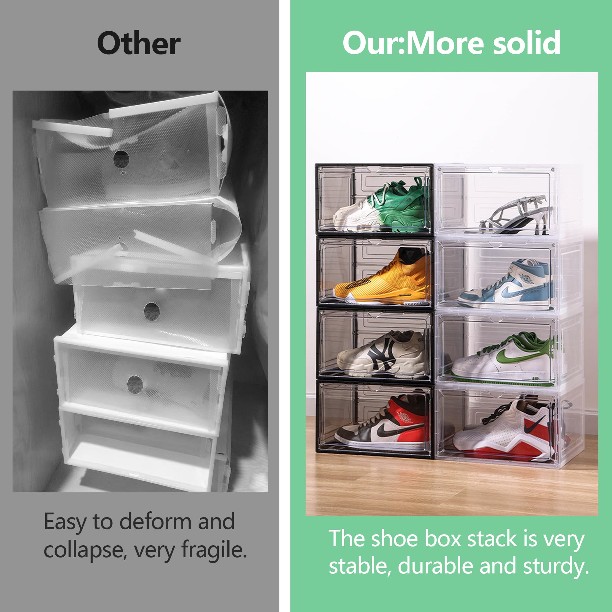 Attelite 8 Pack Clear Plastic Stackable Shoe Storage Boxes with Magnetic Door - Large Sneaker Display Organizer Containers for Closet, Easy Assembly - Perfect for Sneaker Collection & Home Organization