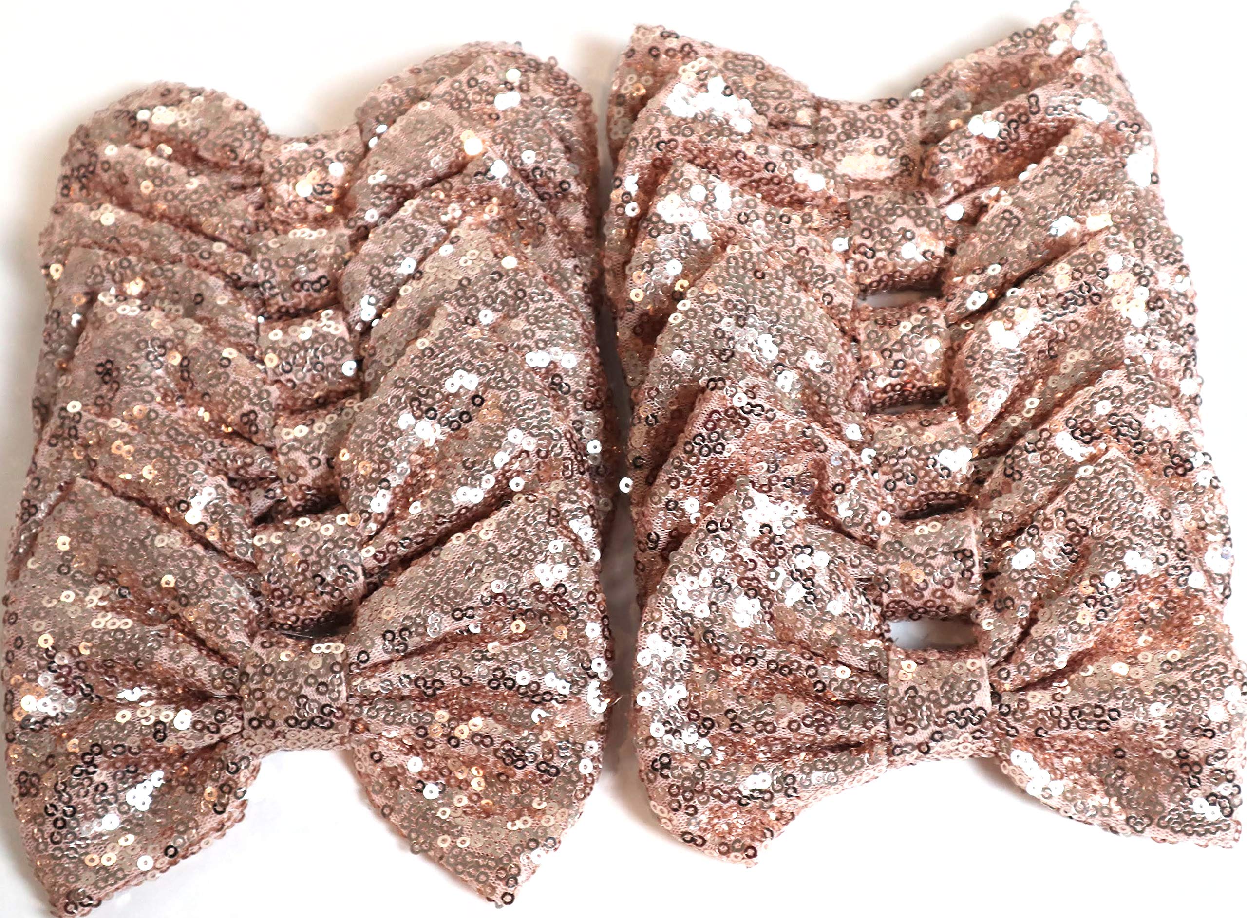 CLGIFT 12-Pack 5 Inch Large Glitter Hair Bows for DIY Crafts - No Clip Rose Gold Fabric Bows for Girls, Women, Party Decorations & Gift Wrapping