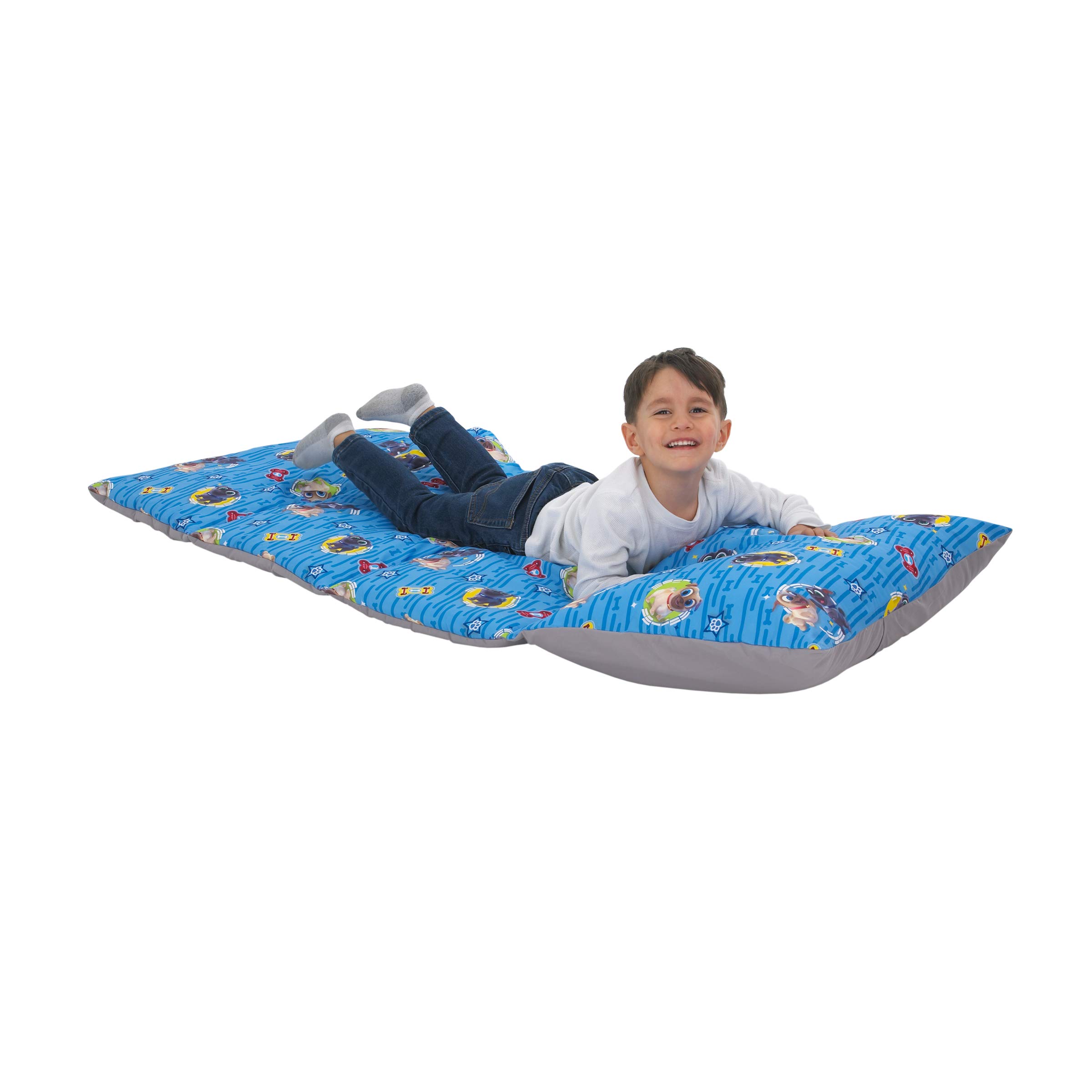 Disney Puppy Dog Pals Deluxe Easy Fold Toddler Nap Mat - Blue, Grey, Yellow & Red for Daycare, Preschool & Travel - Soft & Portable Sleeping Mat for Kids