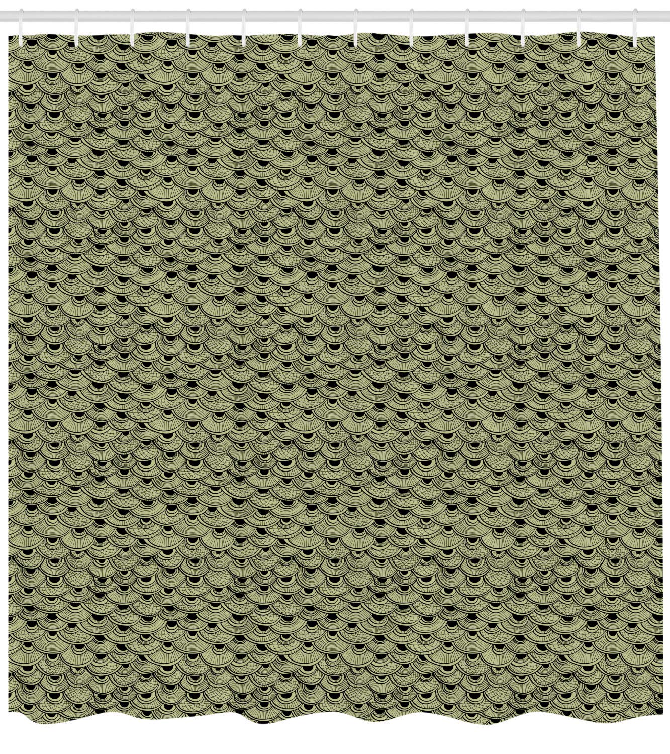 Ambesonne Fish Scale Shower Curtain - Abstract Boho Design with Black & Khaki Patterns, 69x84 Inch Waterproof Fabric Bathroom Decor with Hooks | Perfect for Modern, Coastal & Bohemian Style Bathrooms