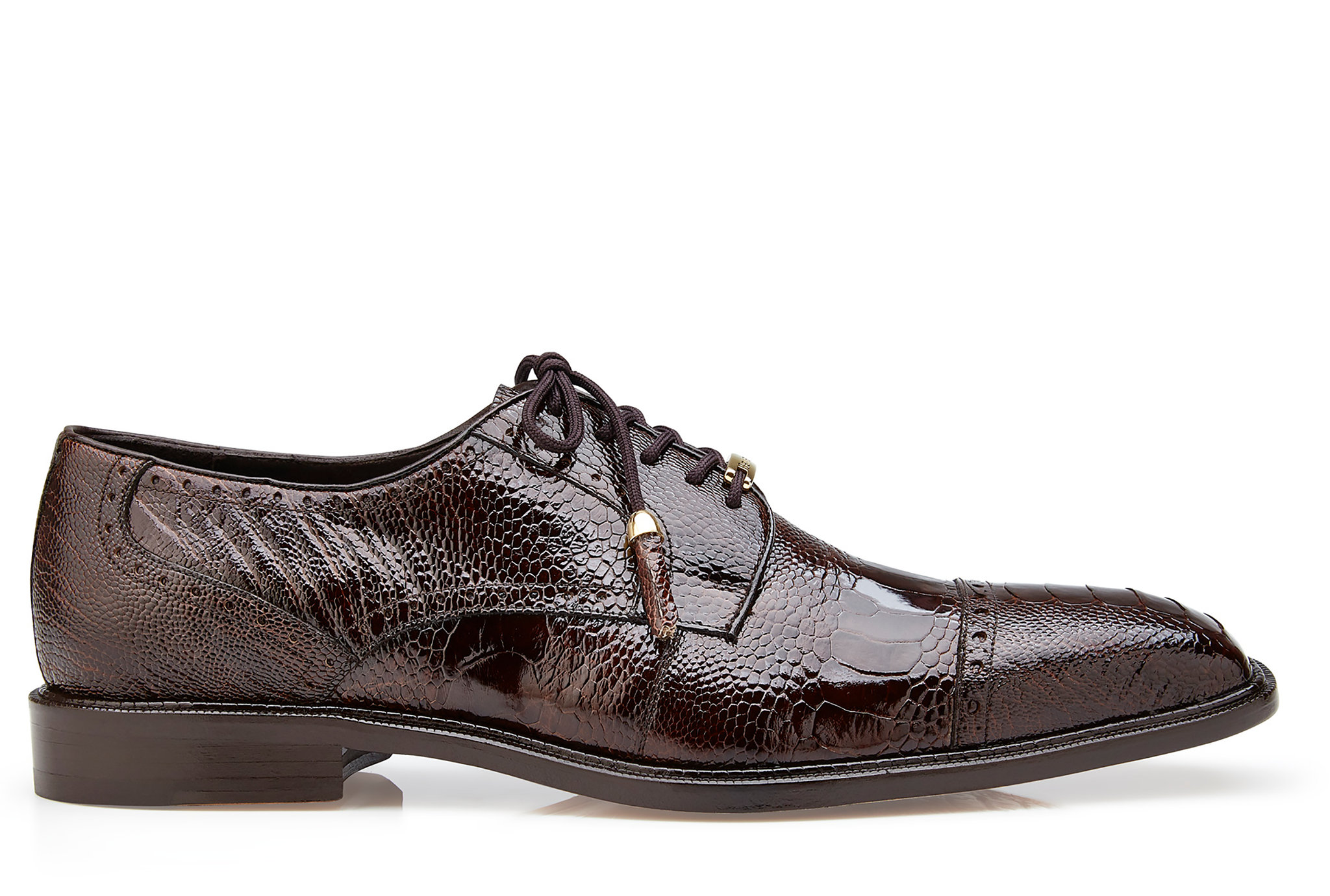 Belvedere Batta Genuine Ostrich Leather Dress Shoes for Men - Chocolate Brown 14006 | Luxury Formal Shoes for Business, Weddings & Special Occasions