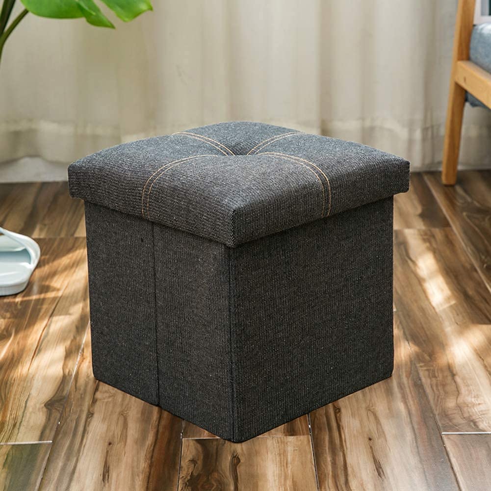 Multi-Purpose Folding Storage Ottoman Cube - Black 30x30cm (12x12in) Footrest with Padded Seat, Fabric Cushion & Toy Storage | Holds 100kg | Perfect for Living Room, Bedroom & Nursery Organization