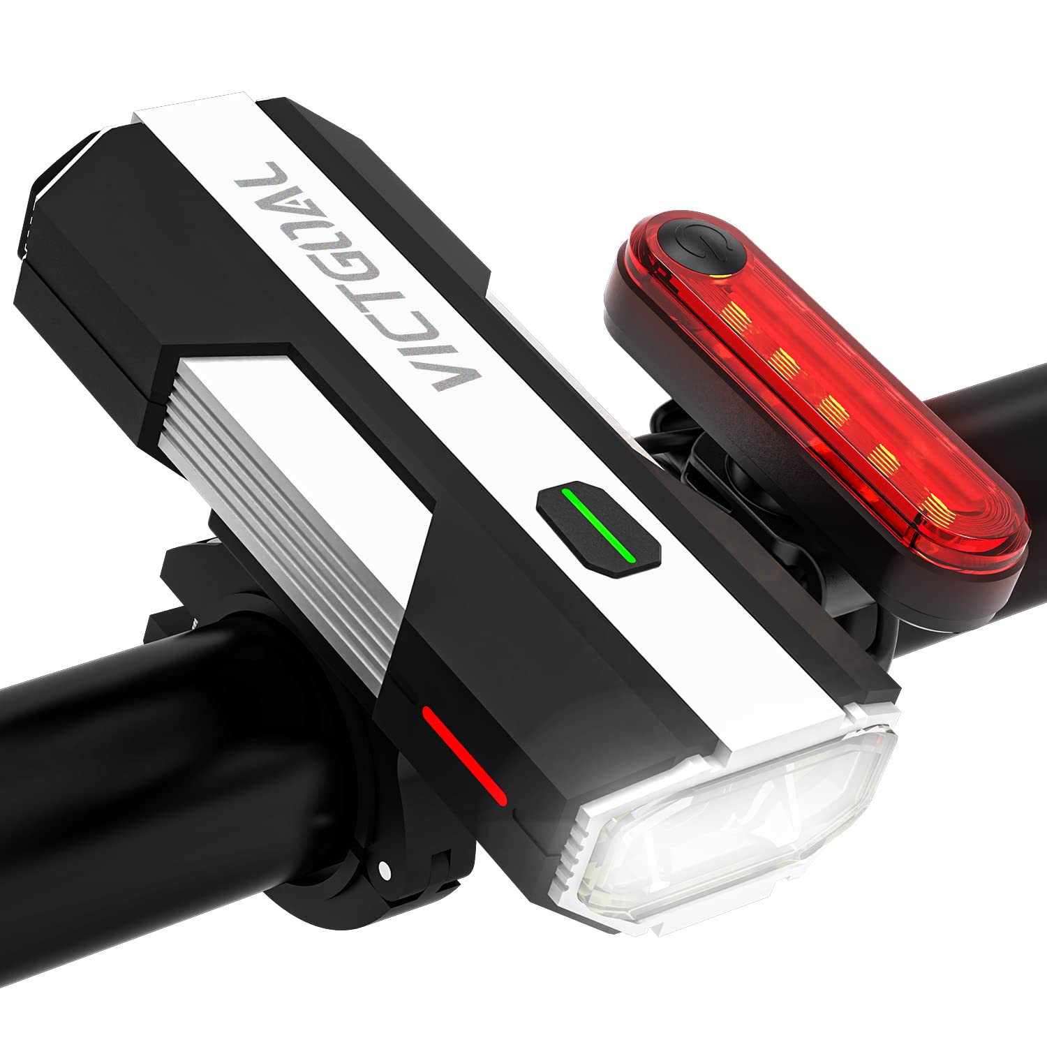 VICTGOAL USB Rechargeable Bike Light Set - 1200 Lumen LED Headlight & Taillight, 6 Lighting Modes, Waterproof Bicycle Lights for Night Cycling, Mountain Biking, Commuting & Road Safety