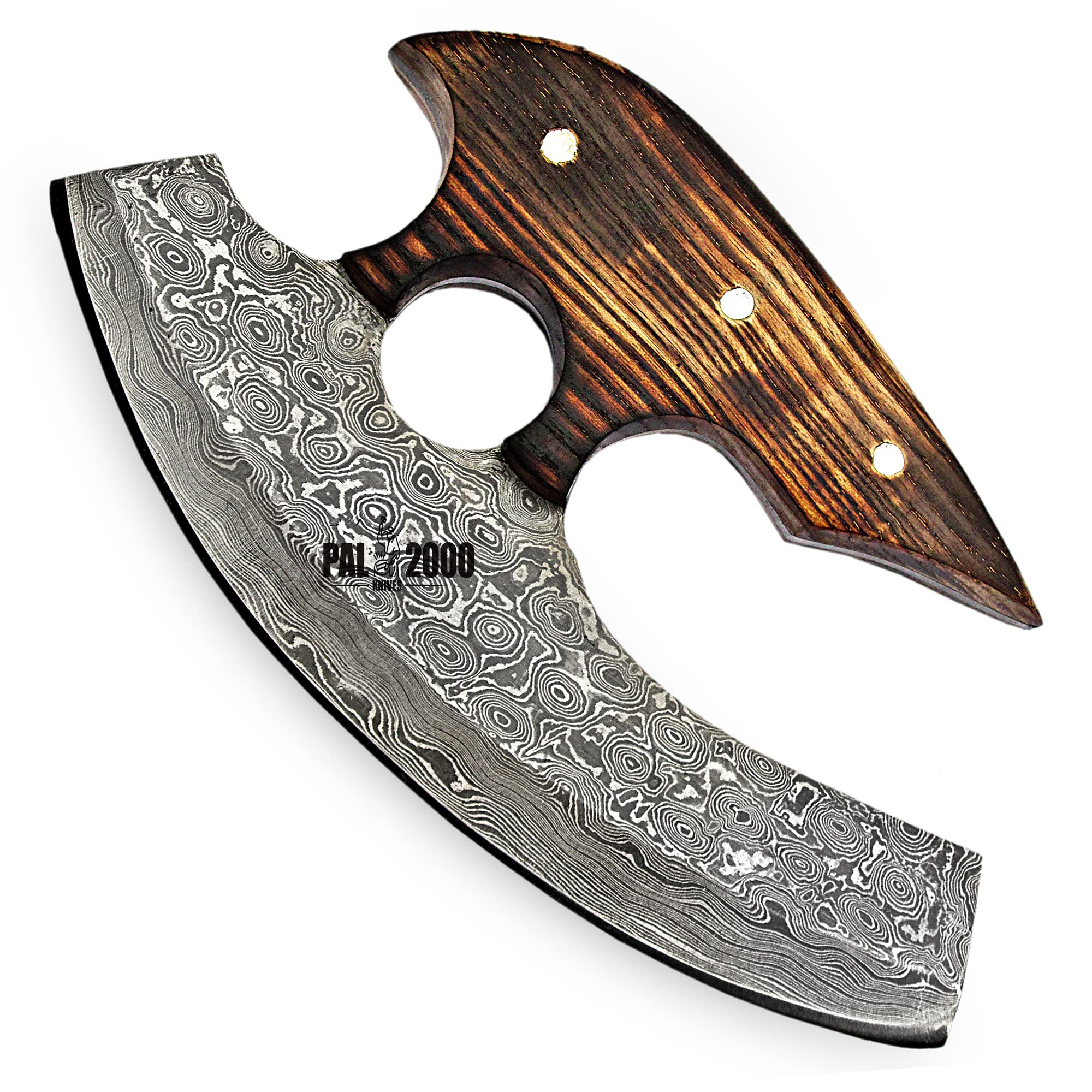 Premium Handmade Damascus Steel Alaskan Ulu Knife - Traditional Crescent Blade with Stabilized Wood Handle - Perfect for Chopping, Pizza Cutting & Kitchen Prep - Authentic Mezzaluna Ulu Design for Culinary Enthusiasts