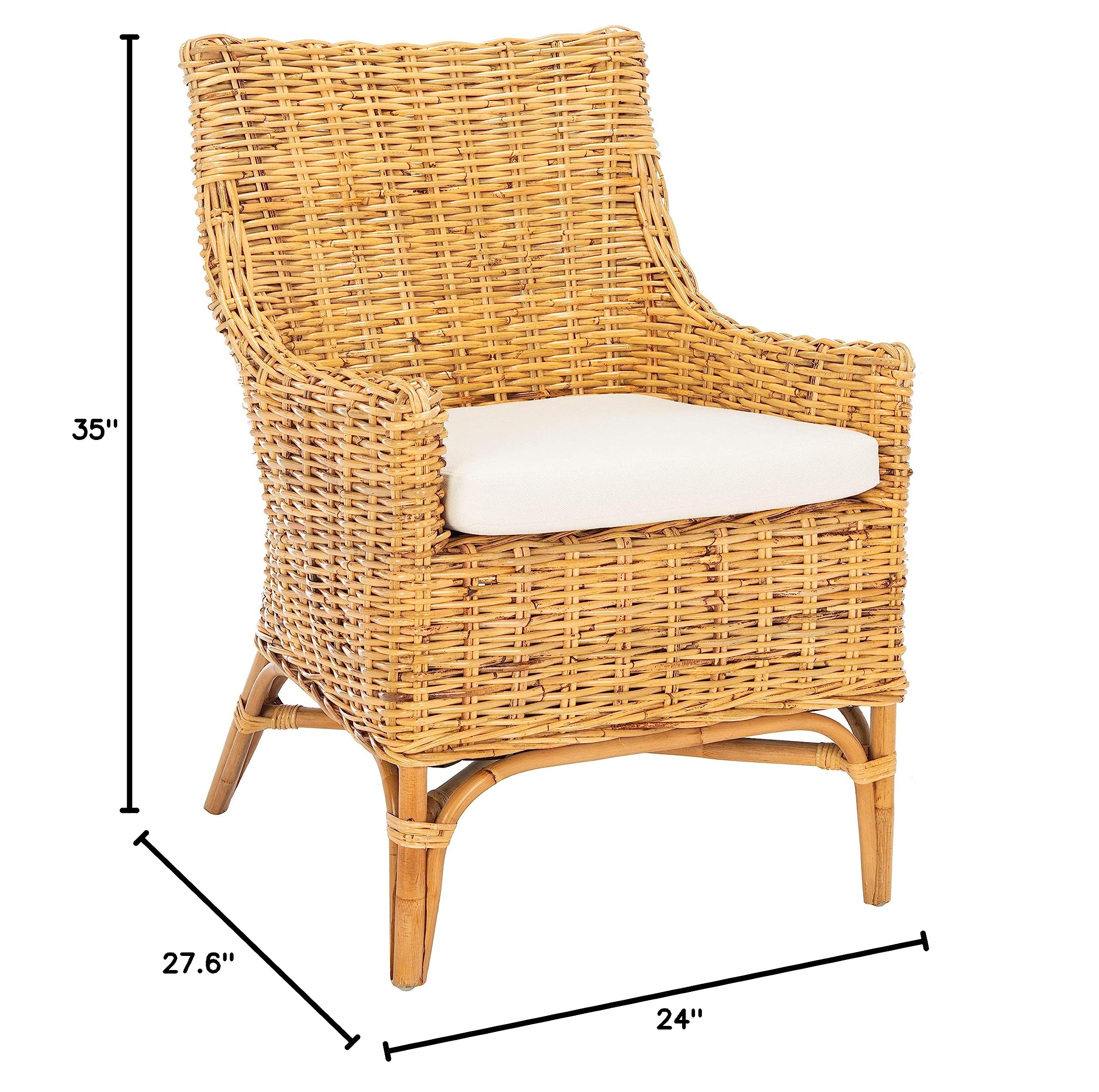 SAFAVIEH Cristen Rattan Accent Chair with Cushion - Natural & White (ACH6513B) - Perfect for Living Room, Bedroom, or Patio Decor