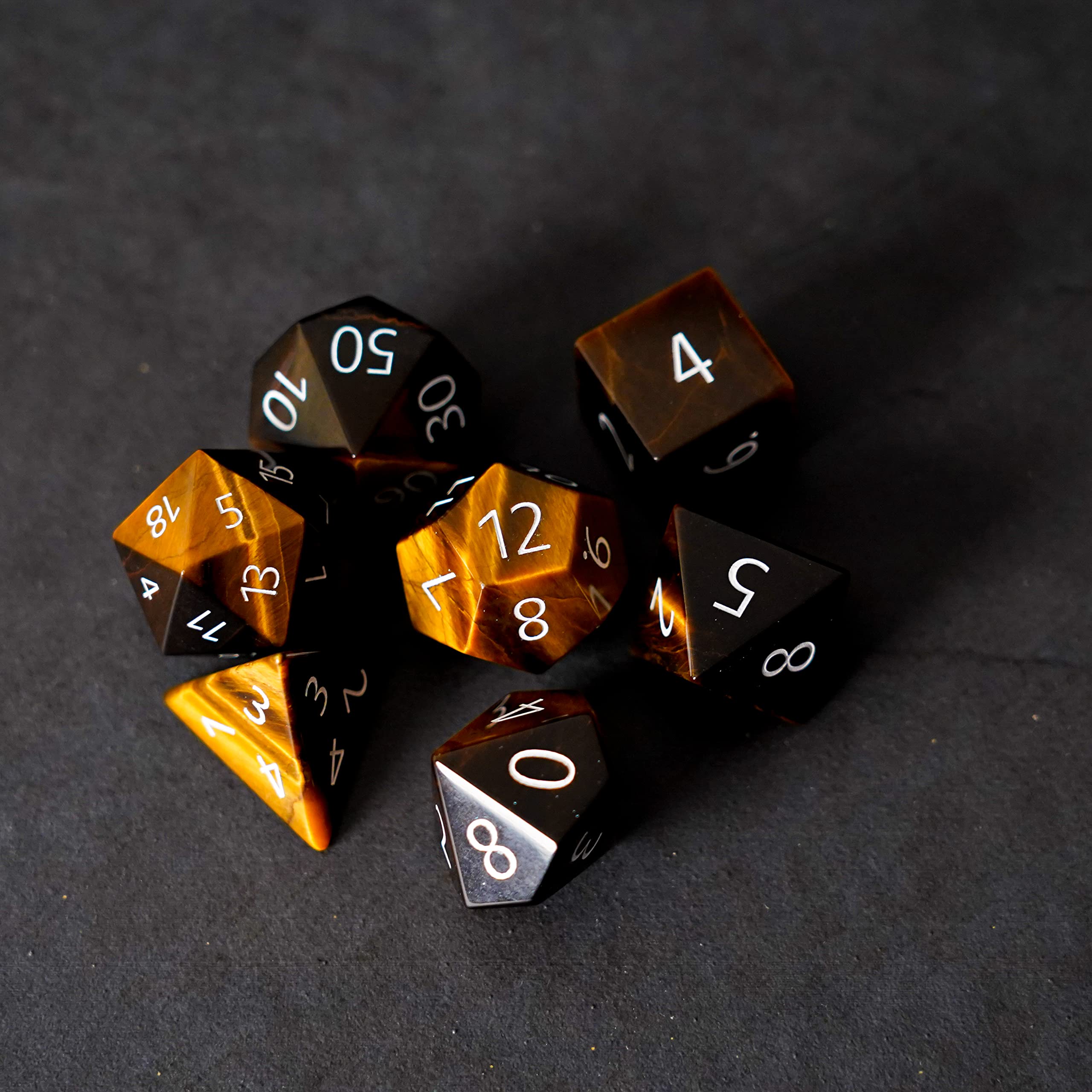 FanRoll 16mm Stone Polyhedral DND Dice Set - Handcrafted Tiger's Eye Gemstone Dice for Dungeons & Dragons RPG | Perfect for Tabletop Gaming, D&D Campaigns & Collector Displays