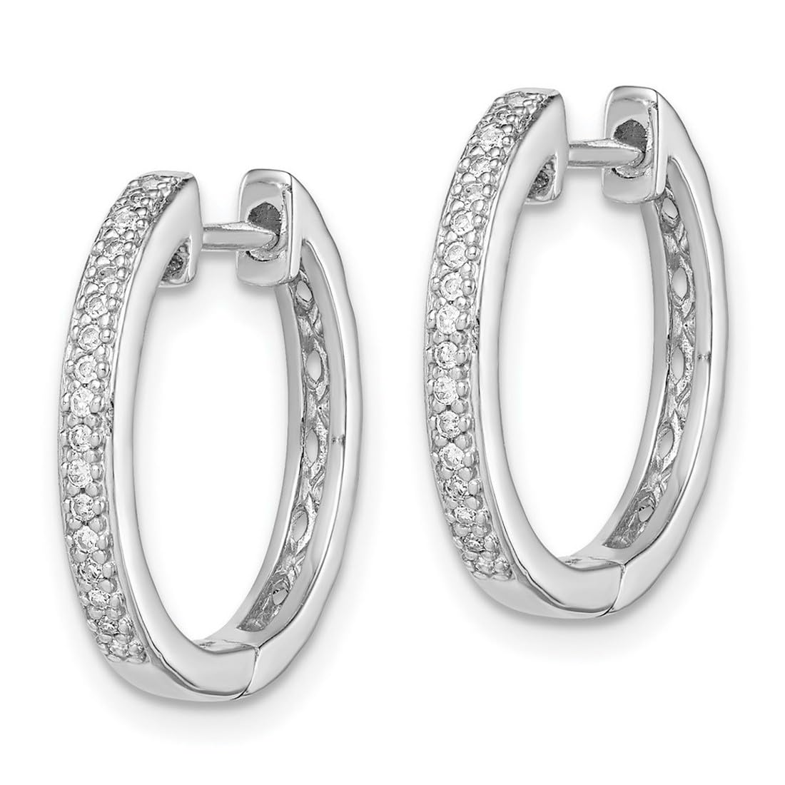 925 Sterling Silver Polished Hinged Hoop Diamond Earrings for Women - 17x2mm Wide, 2mm Thick | Elegant Everyday Wear & Special Occasion Jewelry Gift