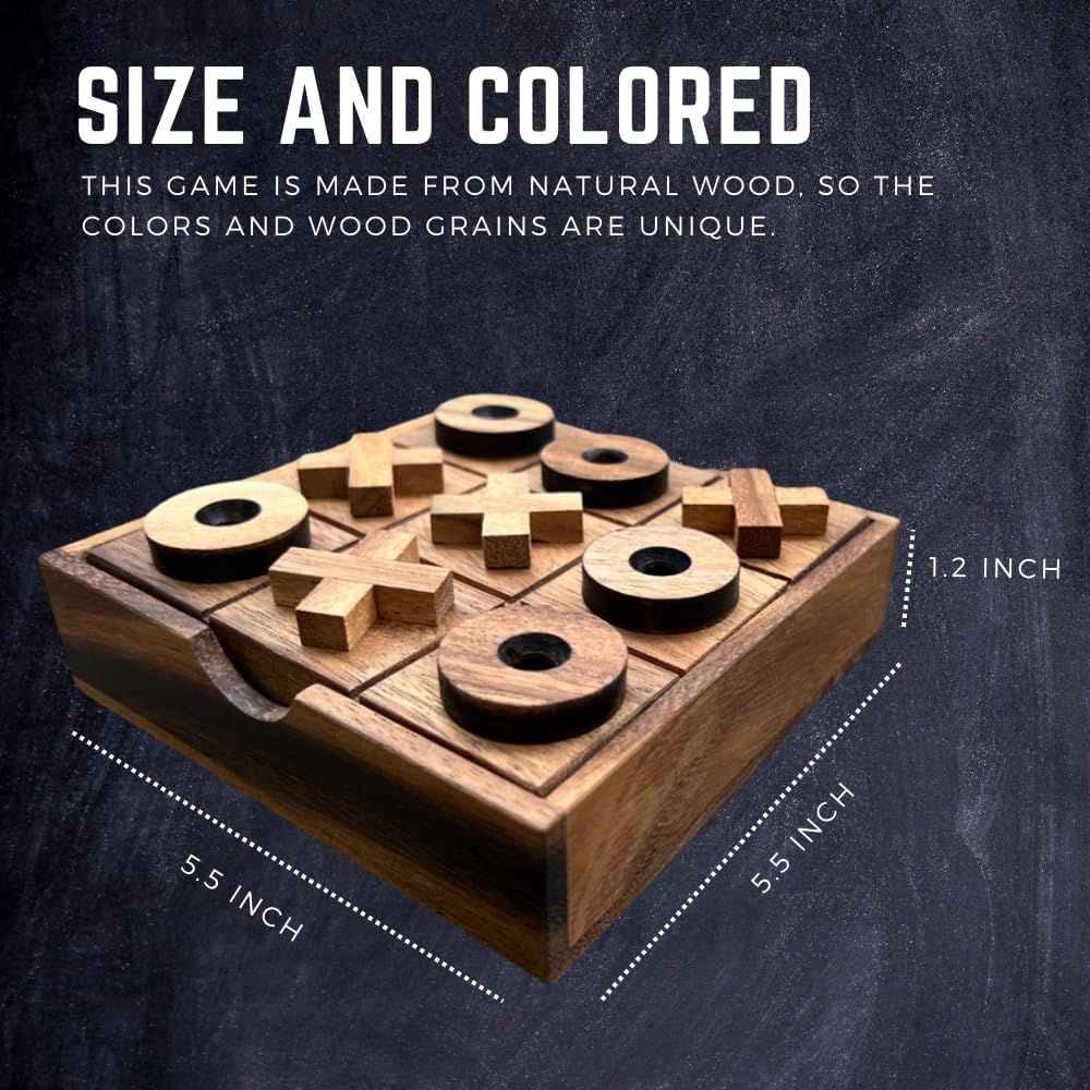 NUTTA - Wooden Tic Tac Toe Game Set - 5.5 x 5.5 Inches Classic Board Game for Adults & Kids - Fun Coffee Table Decor, Travel, Backyard, Indoor & Outdoor Games - Perfect Gift for Friends and Family