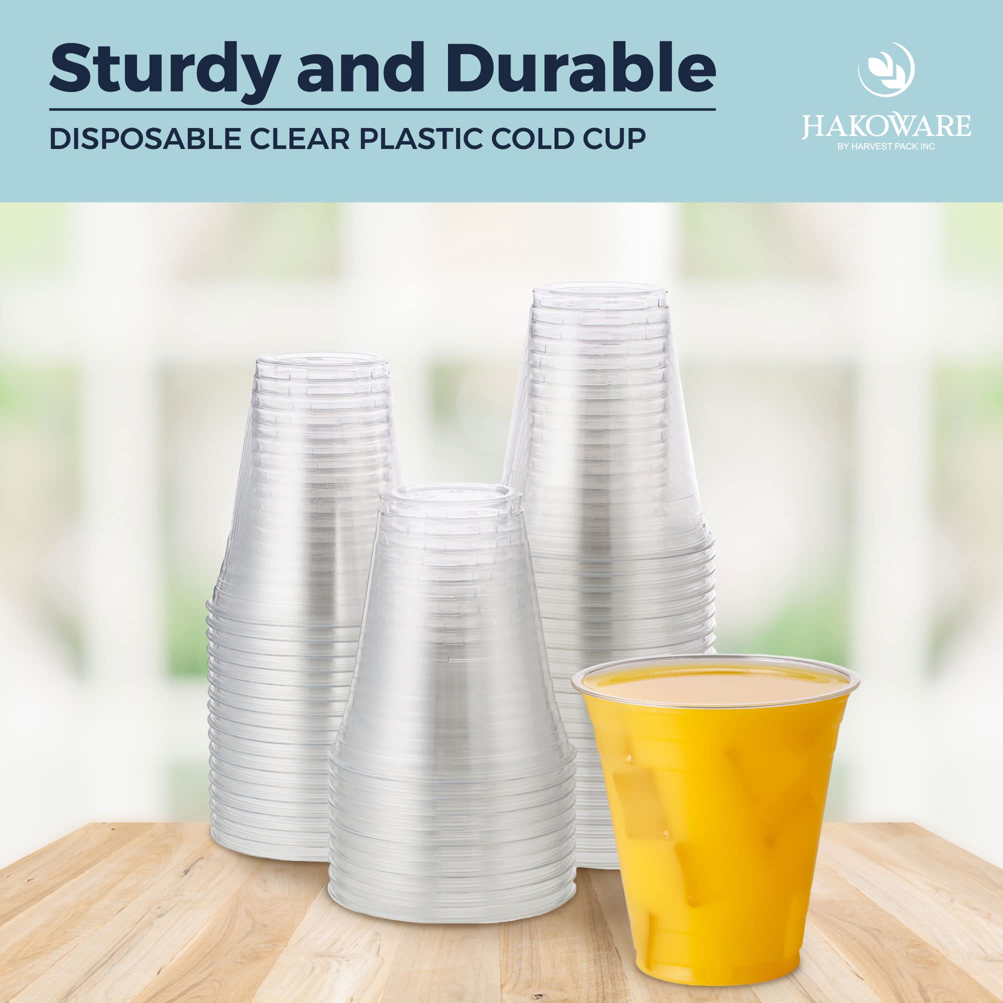 200 Count HAKOWARE 16 oz Ultra Clear Plastic Disposable Cold Cups - Perfect for Iced Coffee, Beer, Juice & Cold Beverages at Weddings, Parties & Events