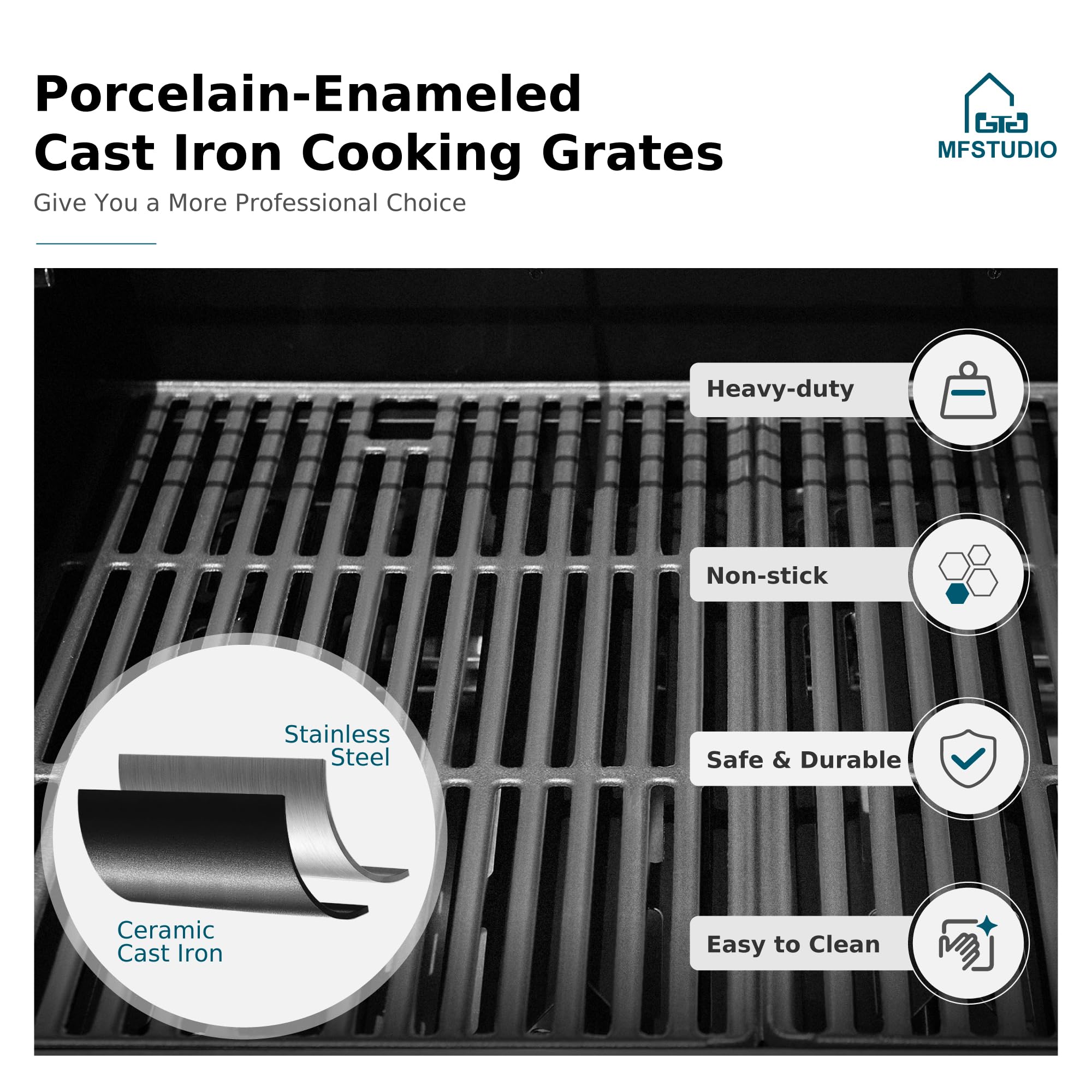 MFSTUDIO 4-Burner Propane Gas Grill - Stainless Steel BBQ Grill with Side Burner & Porcelain-Enameled Cast Iron Grates - High Heat Output for Outdoor Cooking, Backyard Parties, Camping & Tailgating