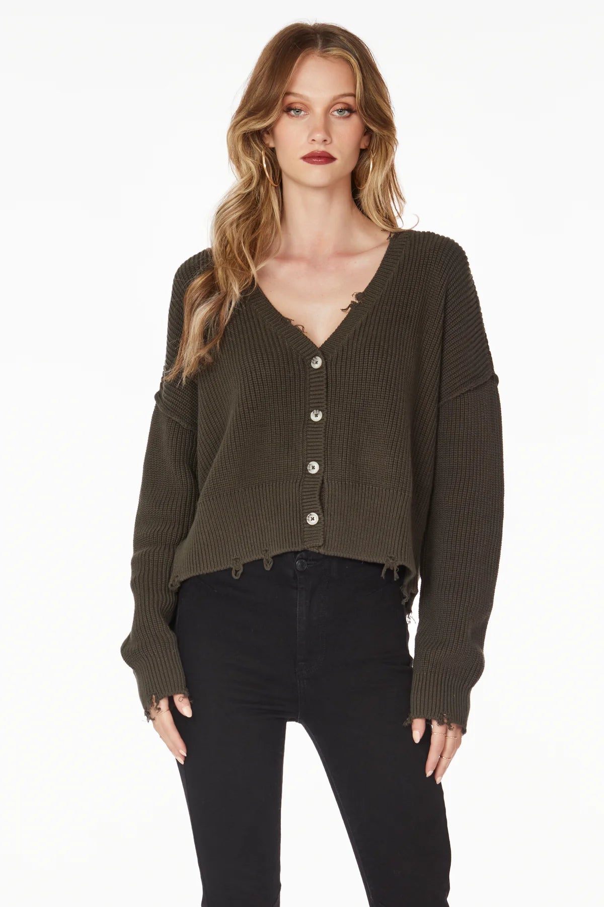 Vintage Distressed Army Green Cardigan for Women - Cozy Oversized Knit Sweater for Fall & Winter Layering | Perfect for Casual Outfits, Coffee Dates, and Outdoor Adventures