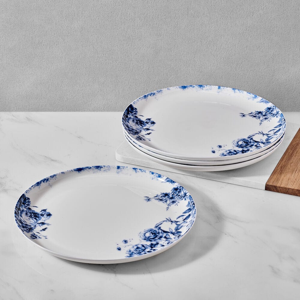 Pippa Blue Set of 4 Elegant Dinner Plates - Premium Porcelain Tableware for Formal Dining, Parties & Home Decor