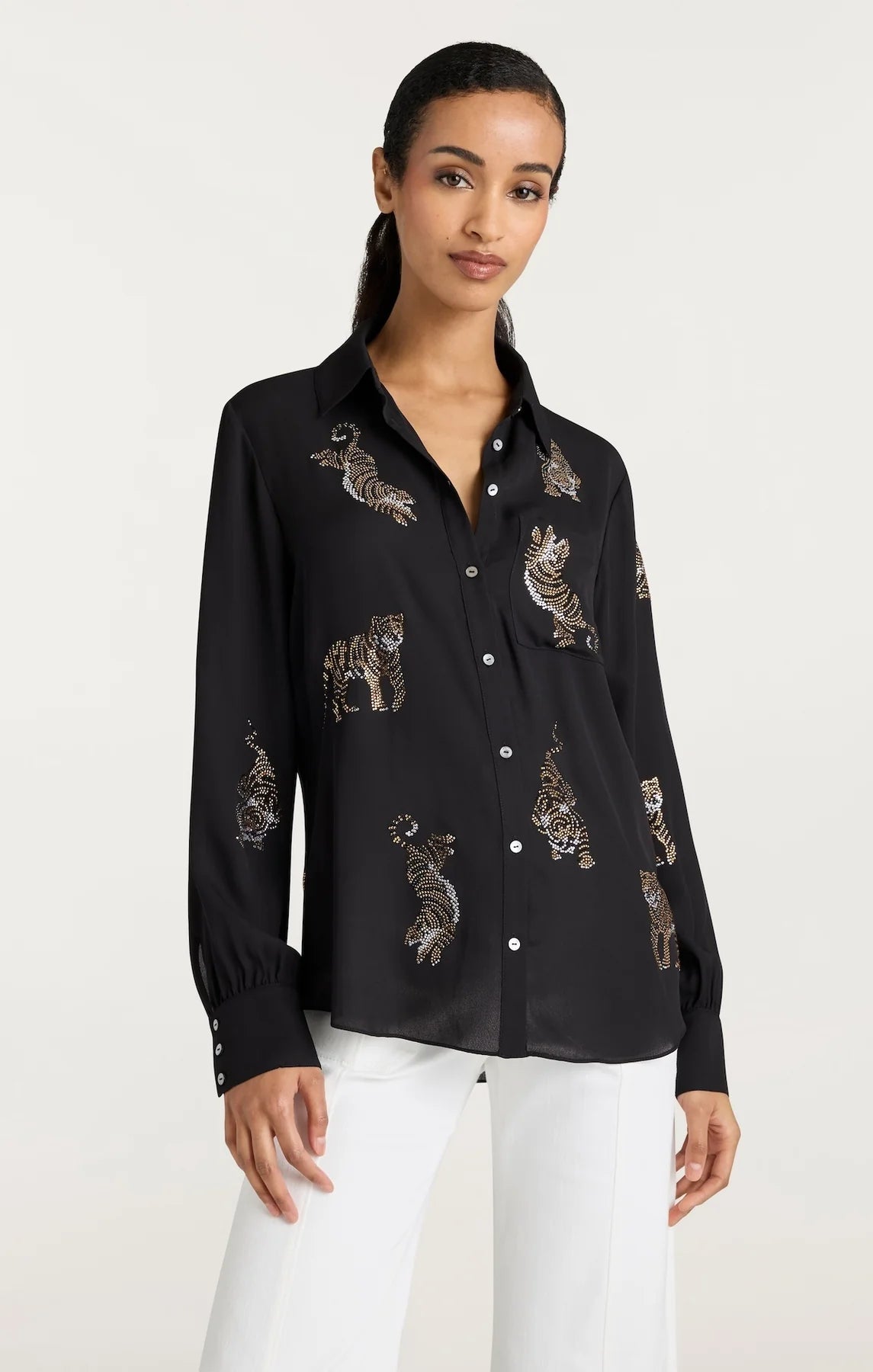 Blanche Le Tiger Heatset Blouse for Women - Soft & Comfortable Black Blouse for Work, Party & Casual Wear