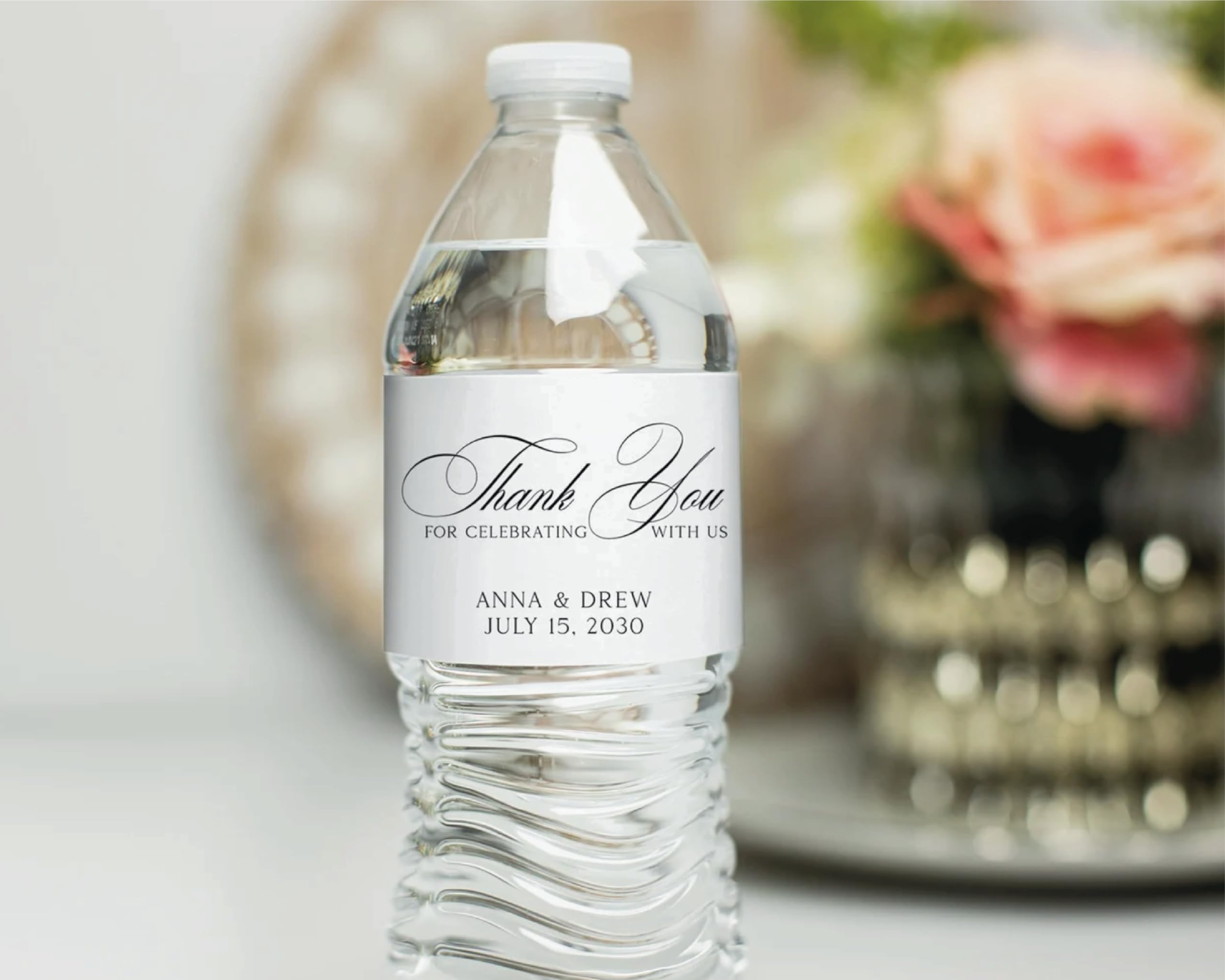 Wedding Water Bottle Labels - Thank You Stickers for Celebrations | Minimalist Beverage Stickers for Welcome Bags & Parties