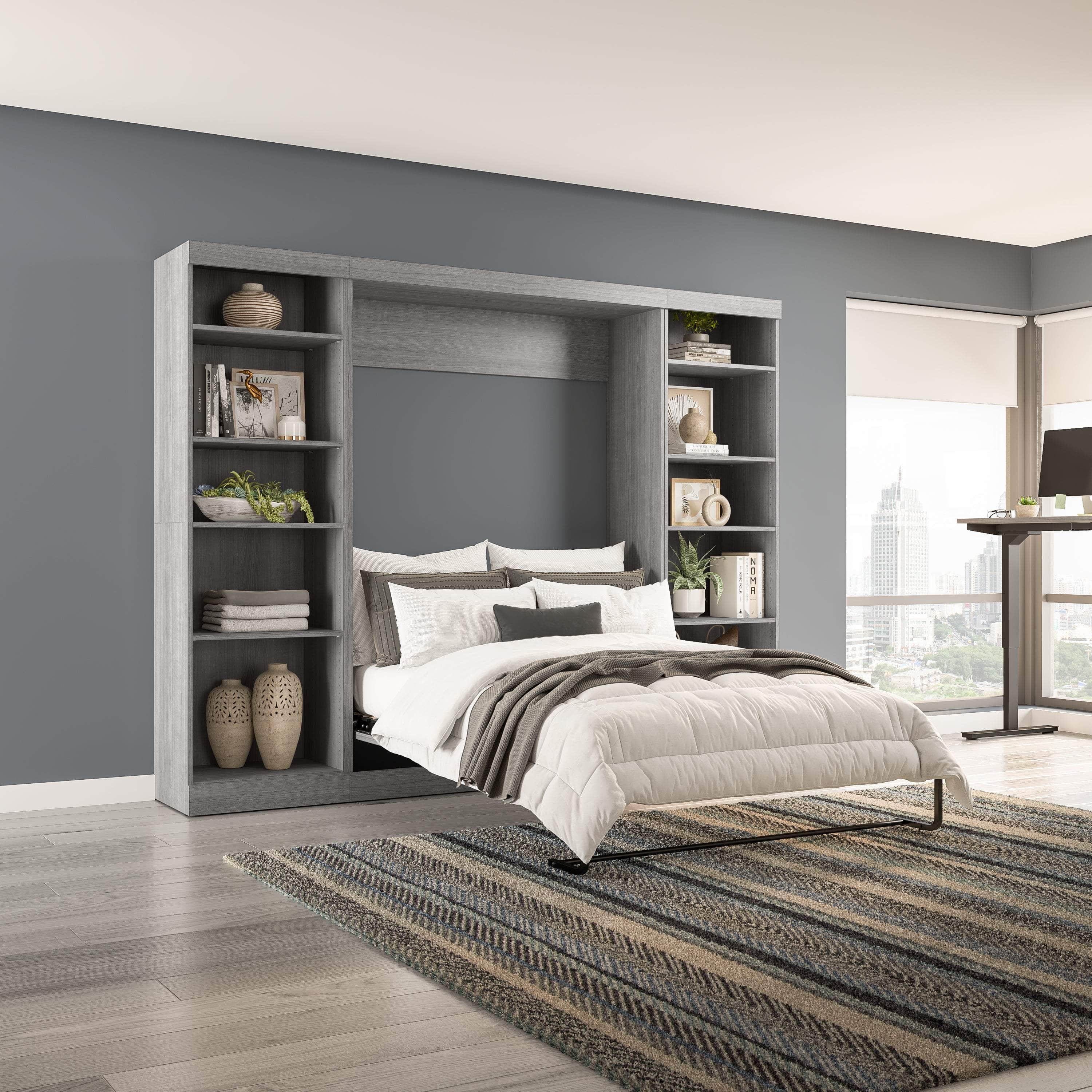 Space-Saving Full Murphy Bed with 2 Storage Units (109W) - 7 Color Options for Home, Office, or Guest Room Use