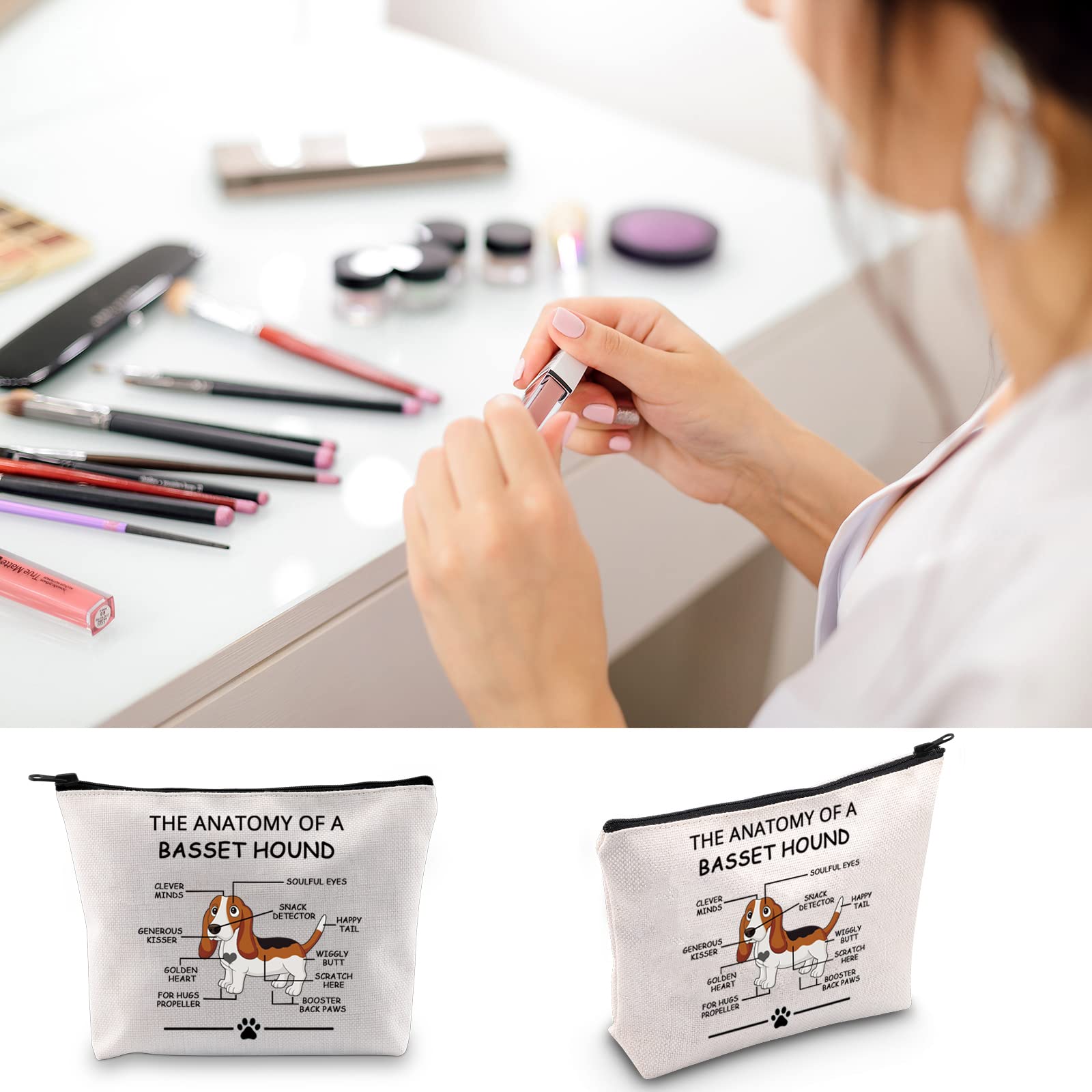 LEVLO Funny Basset Hound Lovers Gift - The Anatomy of A Basset Hound Cosmetic Bag for Veterinary Moms | Travel Toiletry Organizer for Dog Lovers | Perfect for Makeup Storage & Pet Owner Gifts