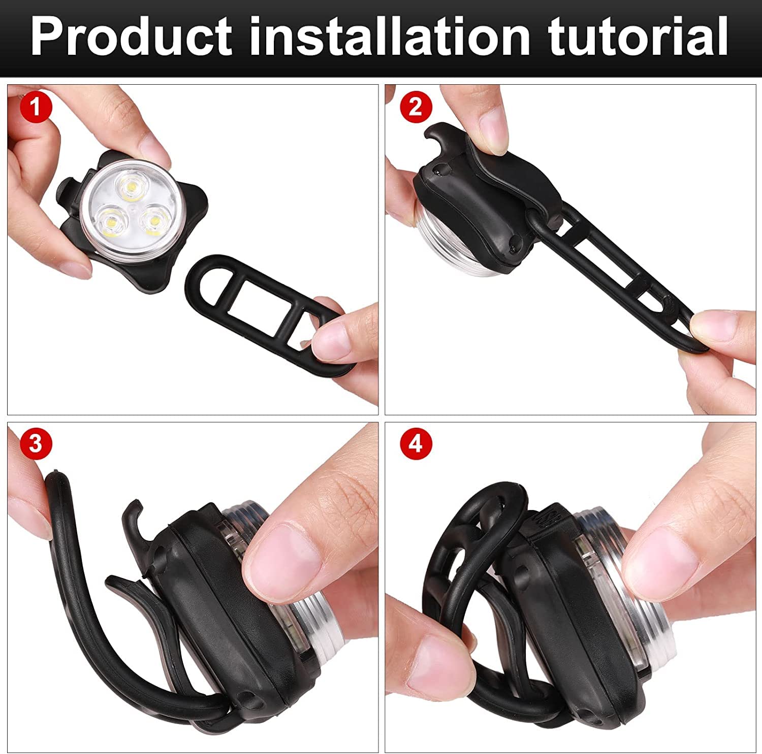 Super Bright Rechargeable Bike Light Set - 4 LED Lights for Cycling Safety