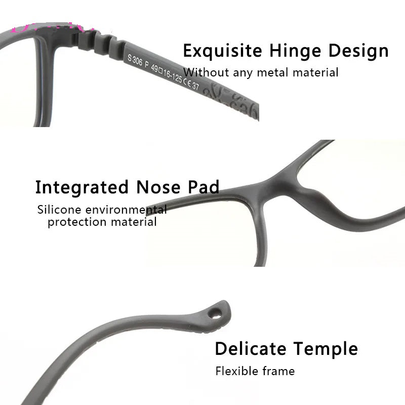 Unbreakable Kids Flexible Glasses with Adjustable Strap - Rectangle Frame for Ages 4-8 Years (Model S306) - Perfect for Sports, School & Outdoor Activities