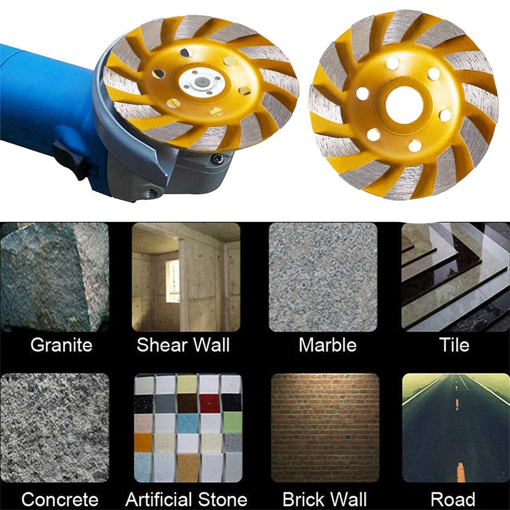 2 Pcs Turbo Diamond Grinding Cup Wheel for Concrete, Granite, Marble - Heavy Duty Turbo Cup Disc Grinder for Sanding Concrete Walls, Floors & Masonry - Perfect for Construction, Renovation & DIY Projects