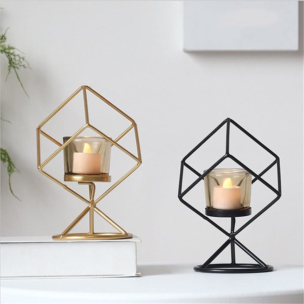 2-Pack Nordic Style Geometric Metal Candle Holders - Modern Home Decor for Romantic Candlelight Dinners, Wedding Centerpieces & Cozy Living Room Ambiance