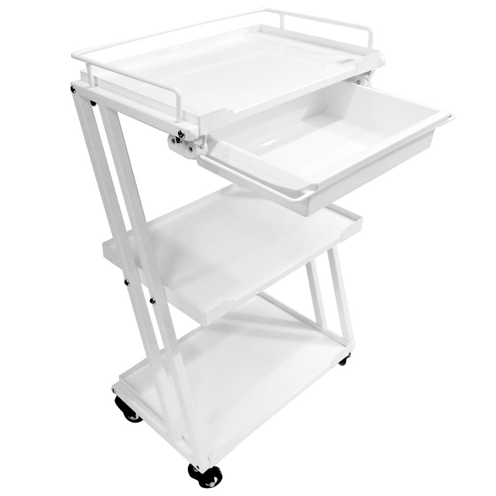 Multi-Function White Metal Rolling Cart with Drawer - Sturdy Utility Cart for Kitchen, Office, Bathroom Storage & Organization