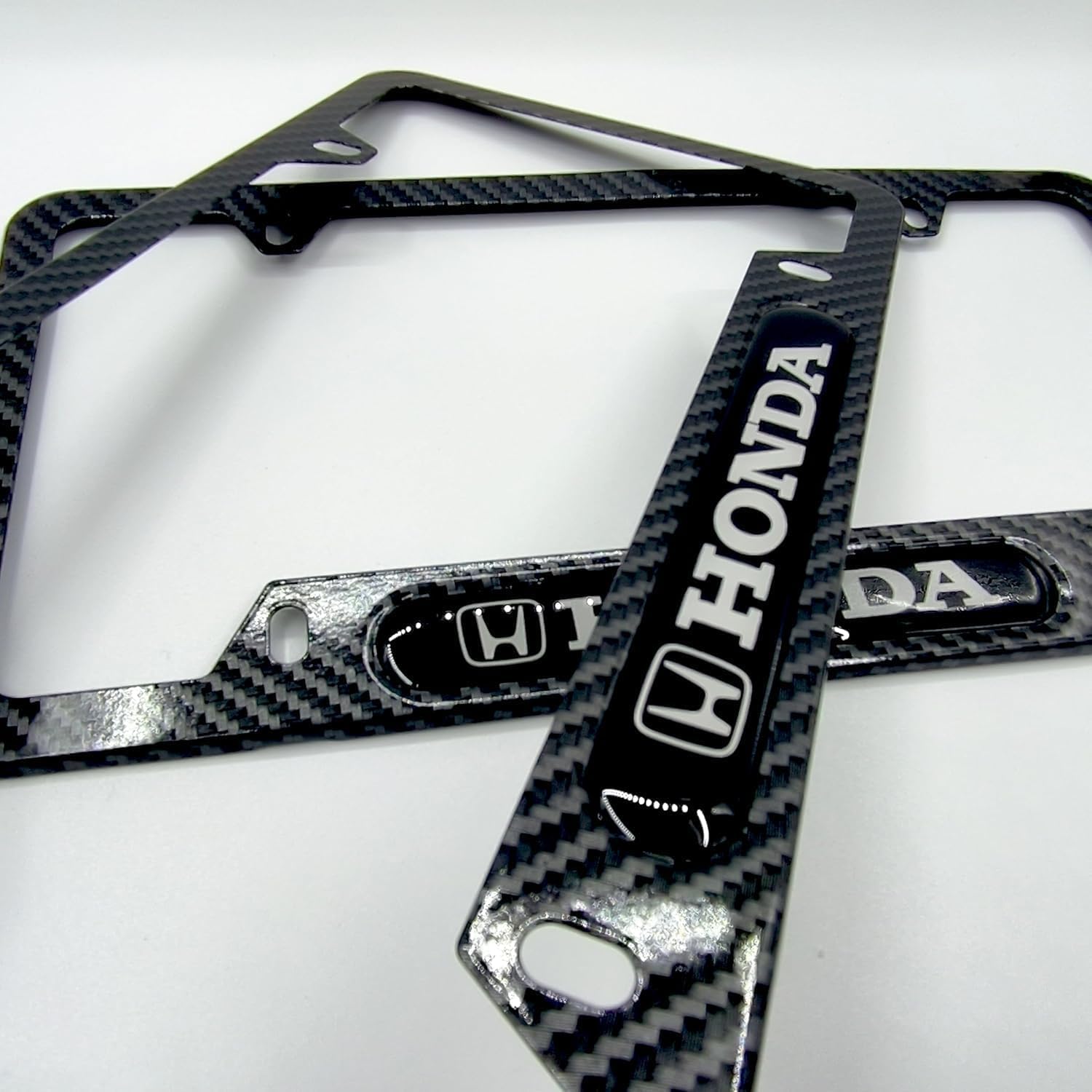 Black Matte Carbon Fiber License Plate Frames for Honda - 2 Pack Durable Aluminum License Plate Holder Fits All Standard US Plates, Rustproof & Weatherproof Car Accessories with Mounting Hardware (Perfect for Honda Civic, Accord, CR-V & Other Models)