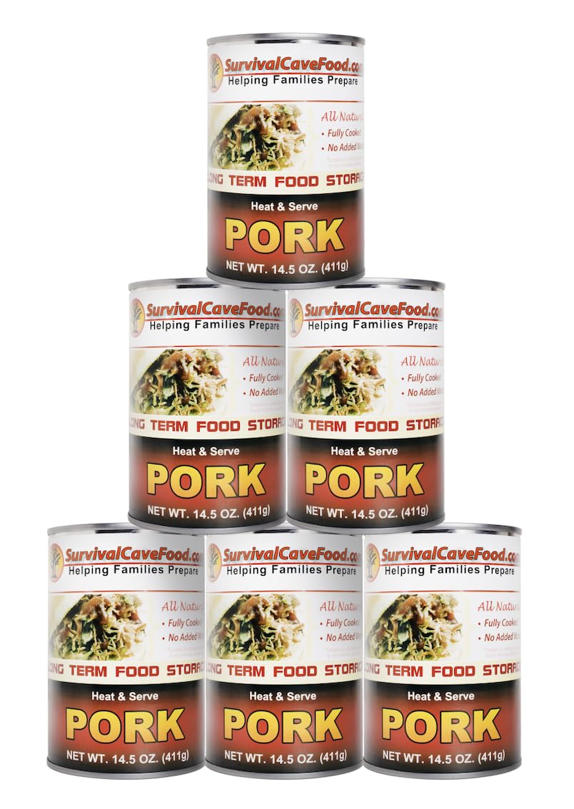 Long Term Survival Food - Emergency Ready to Eat Canned Pork (14.5 oz, 6-Pack) | Perfect for Camping, Hiking & Disaster Preparedness
