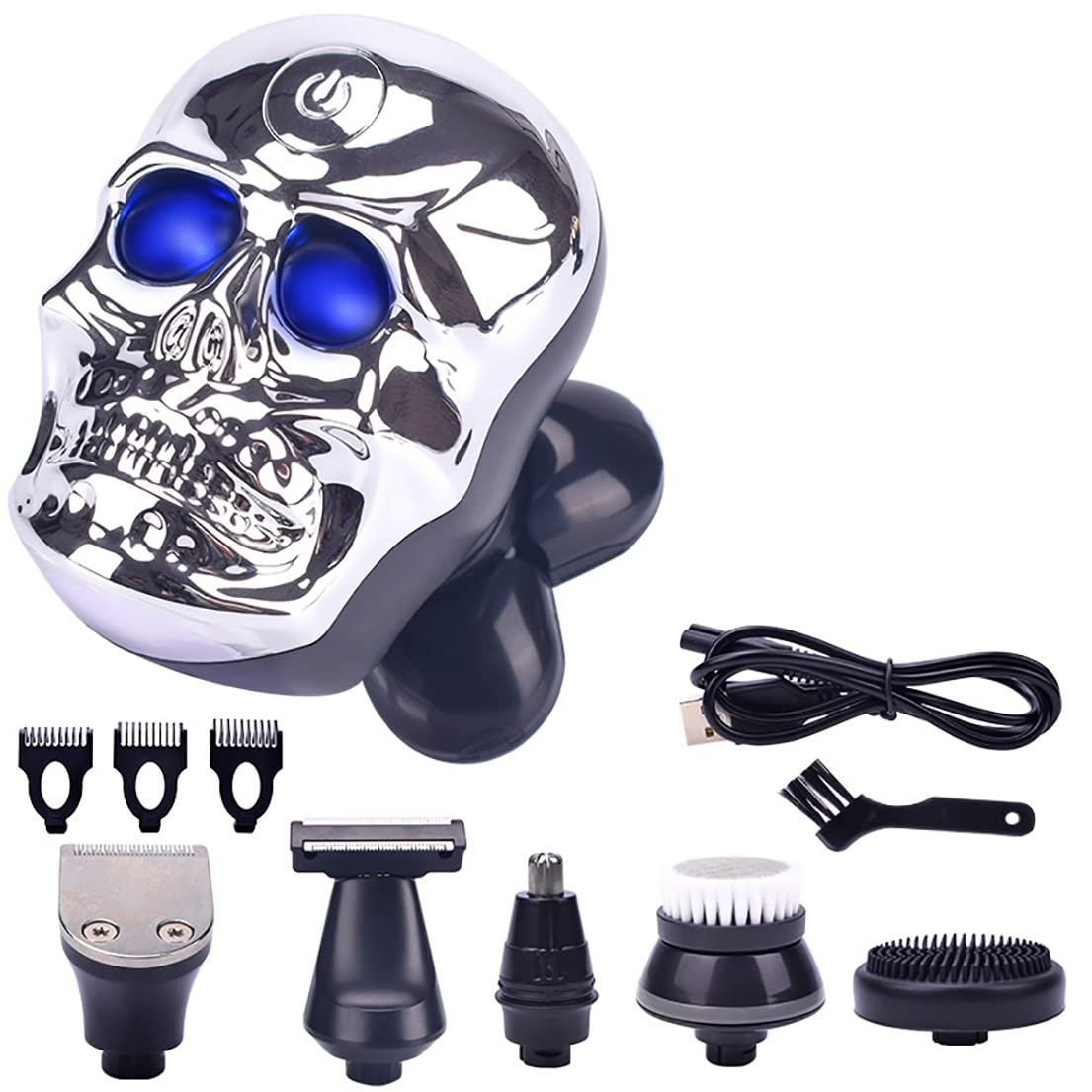Premium Electric Head Shaver for Bald Men - 5 Blade USB Rechargeable Skull Shaver & Beard Trimmer for Smooth Shaving (Silver) - Perfect for Home, Travel & Barber Use