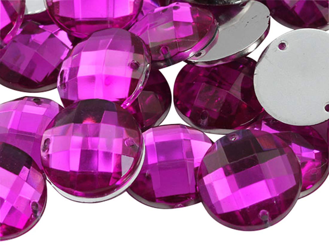 Allstarco 10mm Pink Fuchsia CH21 Flat Back Acrylic Rhinestones - 100pcs Sew-On Round Beads with Holes for DIY Jewelry, Clothing Embellishments, Shoe Decor, Cosplay Costumes & Craft Projects | Perfect for Dressmaking, Accessory Design & Handmade Gifts