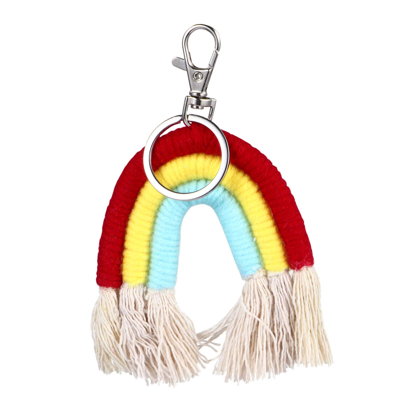 VOSAREA Handmade Boho Rainbow Tassel Keychain - Mini Macrame Woven Keyring for Car Keys, Purse, Phone & Wallet - Stylish Accessory for Boho Lovers & Gift Giving